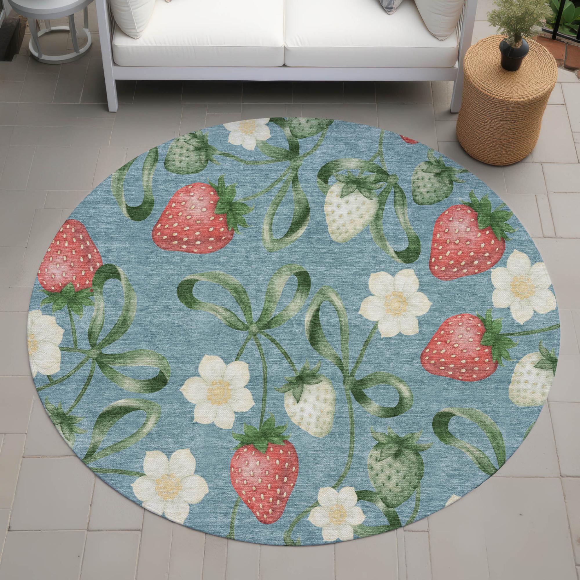 8' Teal Blue And Green Round Floral Washable Indoor Outdoor Area Rug Homeroots Outdoor