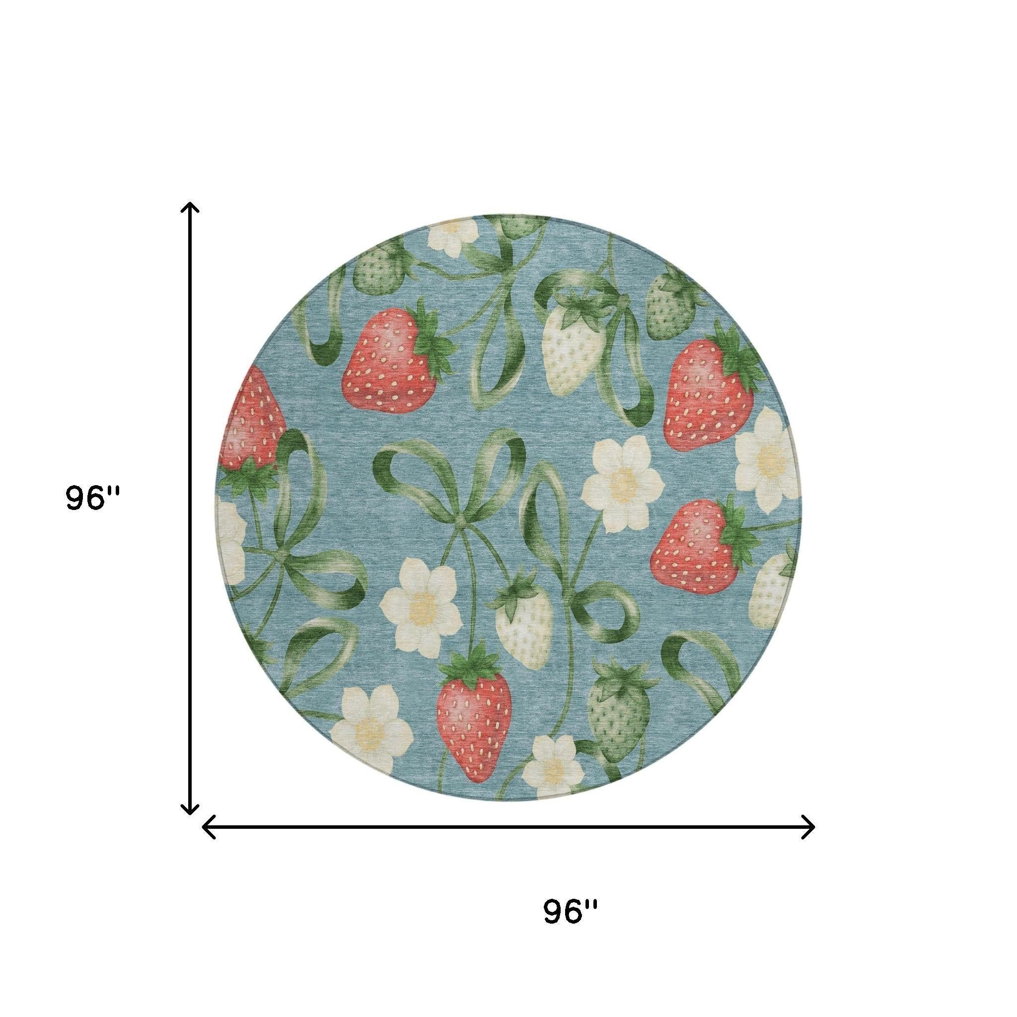 8' Teal Blue And Green Round Floral Washable Indoor Outdoor Area Rug Homeroots Outdoor