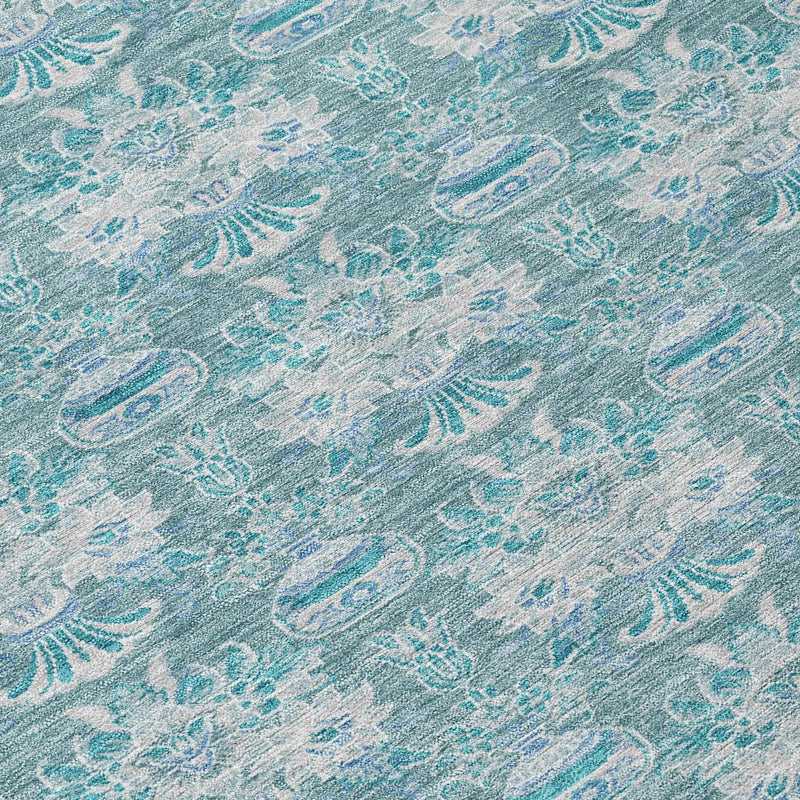 8' Teal Blue And Green Round Floral Washable Indoor Outdoor Area Rug Homeroots Outdoor