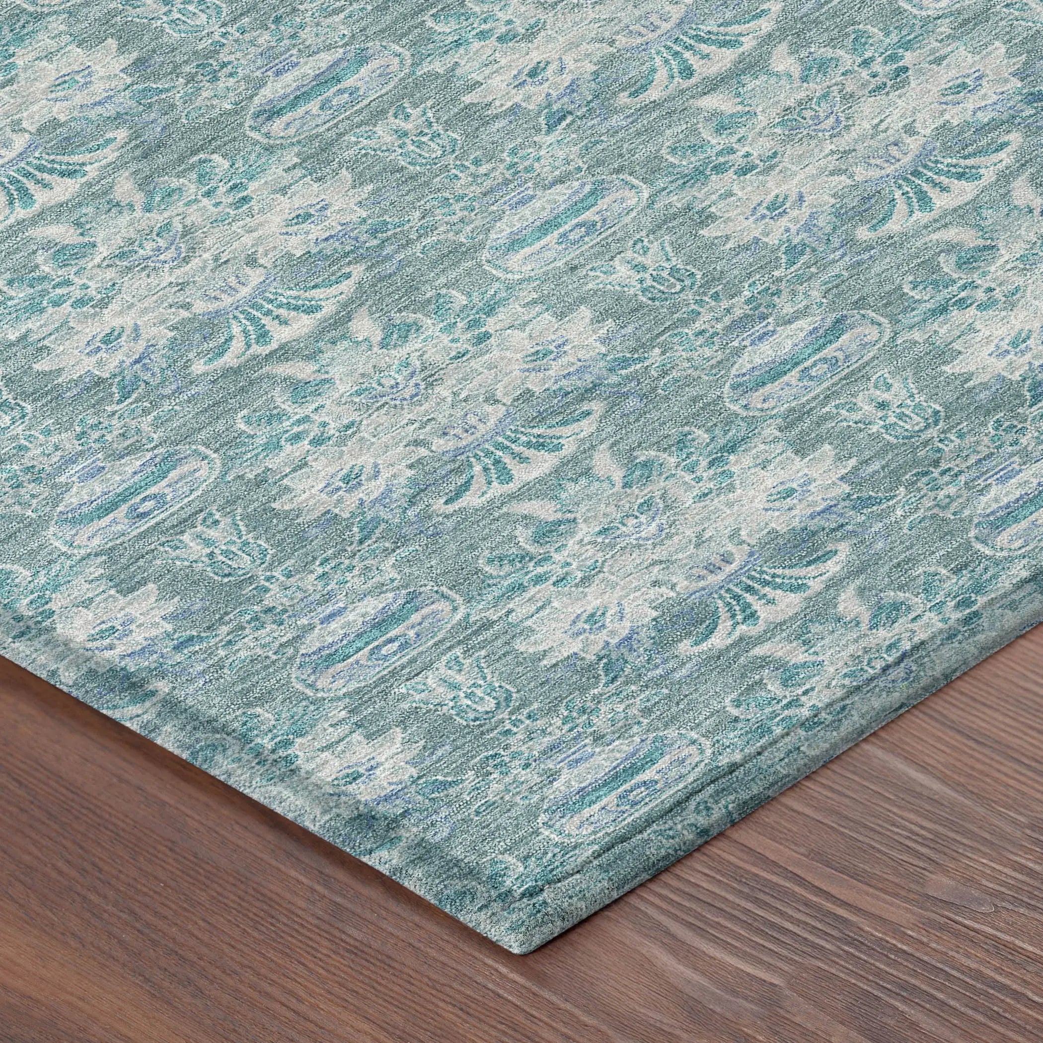 8' Teal Blue And Green Round Floral Washable Indoor Outdoor Area Rug Homeroots Outdoor