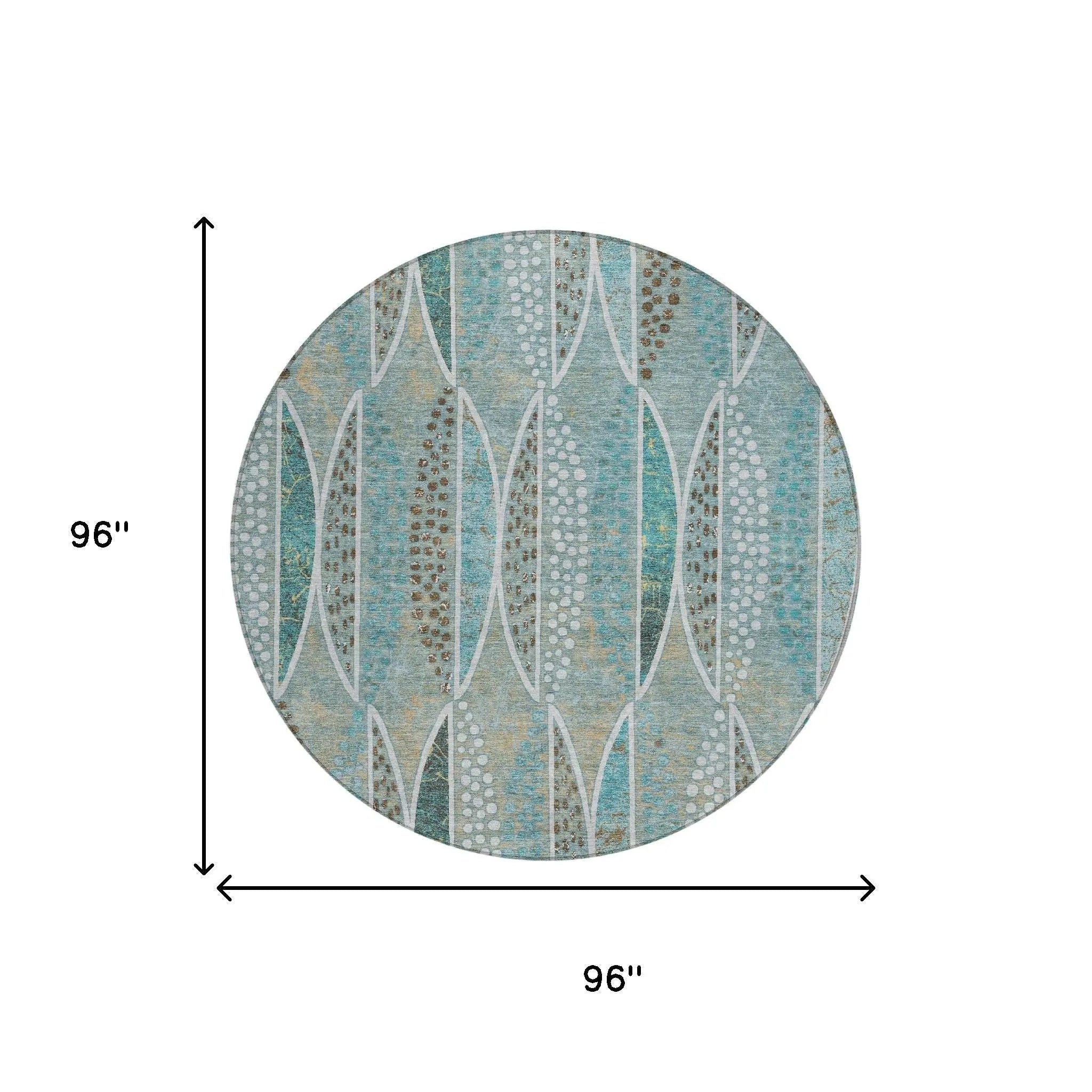 8' Teal Blue And Green Round Geometric Washable Indoor Outdoor Area Rug Homeroots Outdoor