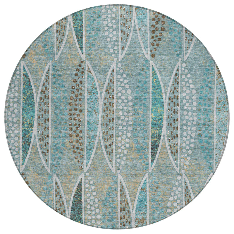 8' Teal Blue And Green Round Geometric Washable Indoor Outdoor Area Rug Homeroots Outdoor