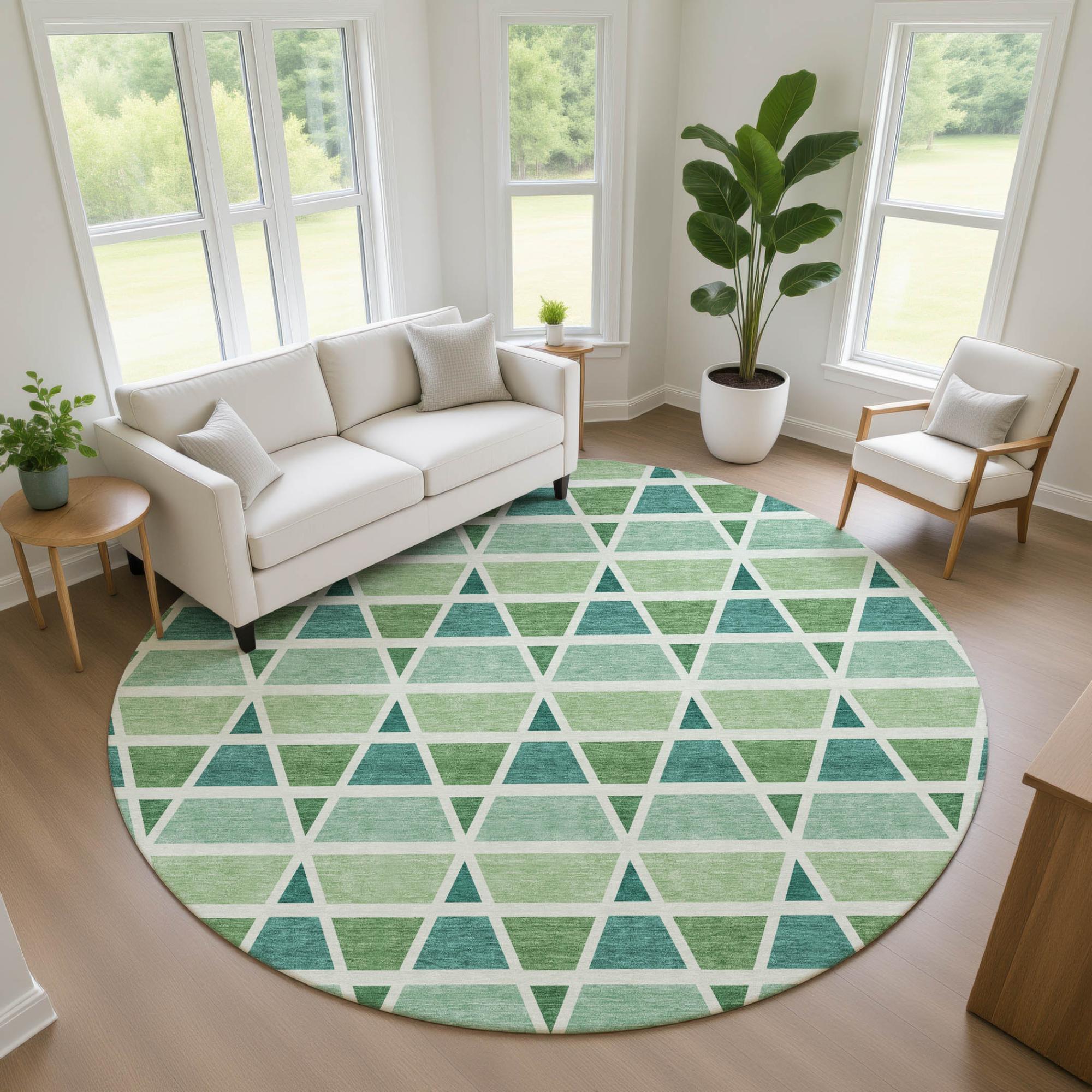 8' Teal Blue And Green Round Geometric Washable Indoor Outdoor Area Rug Homeroots Outdoor