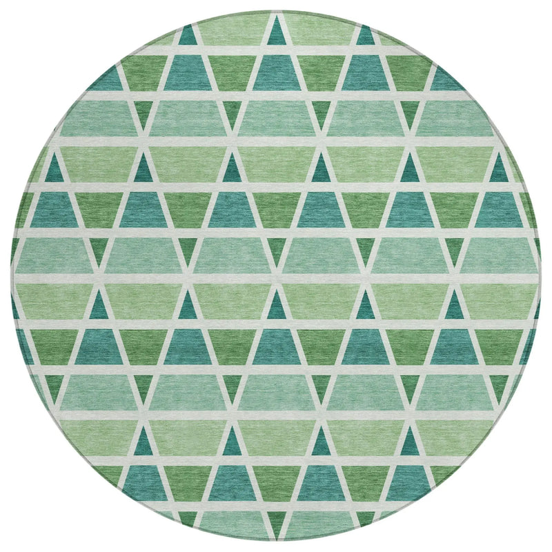 8' Teal Blue And Green Round Geometric Washable Indoor Outdoor Area Rug Homeroots Outdoor