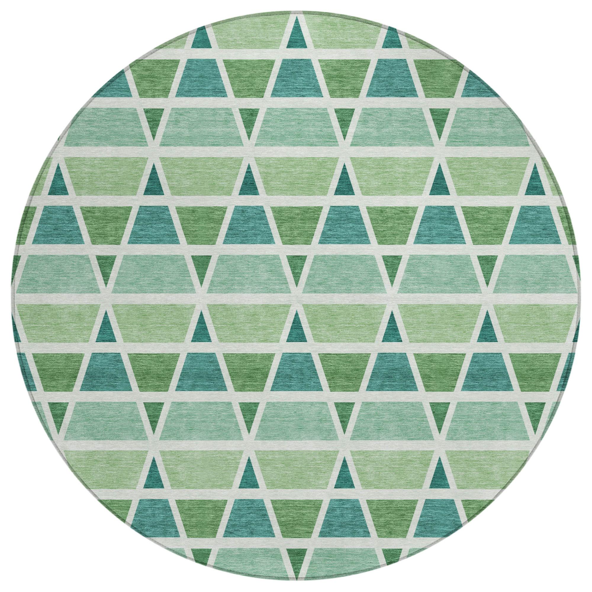 8' Teal Blue And Green Round Geometric Washable Indoor Outdoor Area Rug Homeroots Outdoor