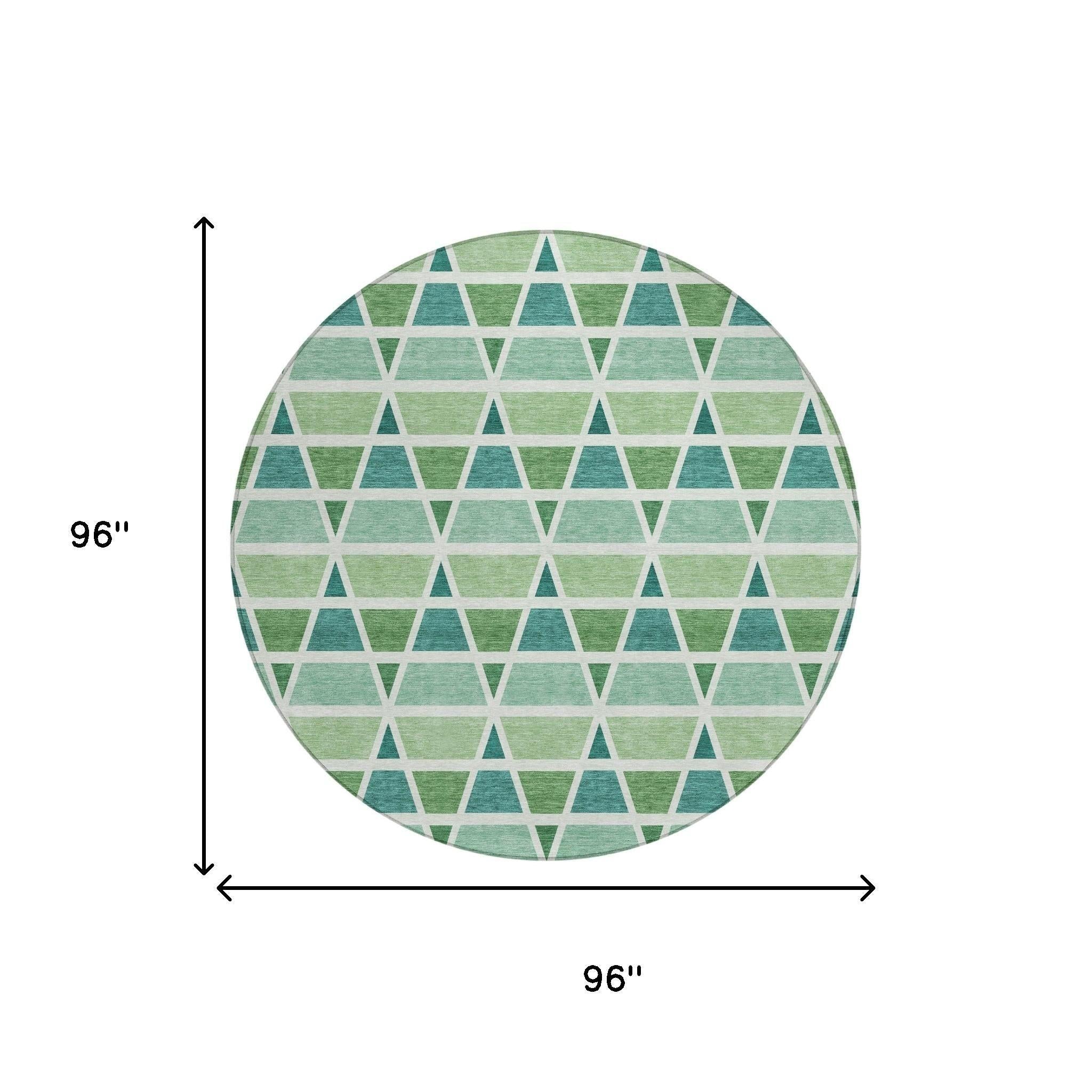 8' Teal Blue And Green Round Geometric Washable Indoor Outdoor Area Rug Homeroots Outdoor