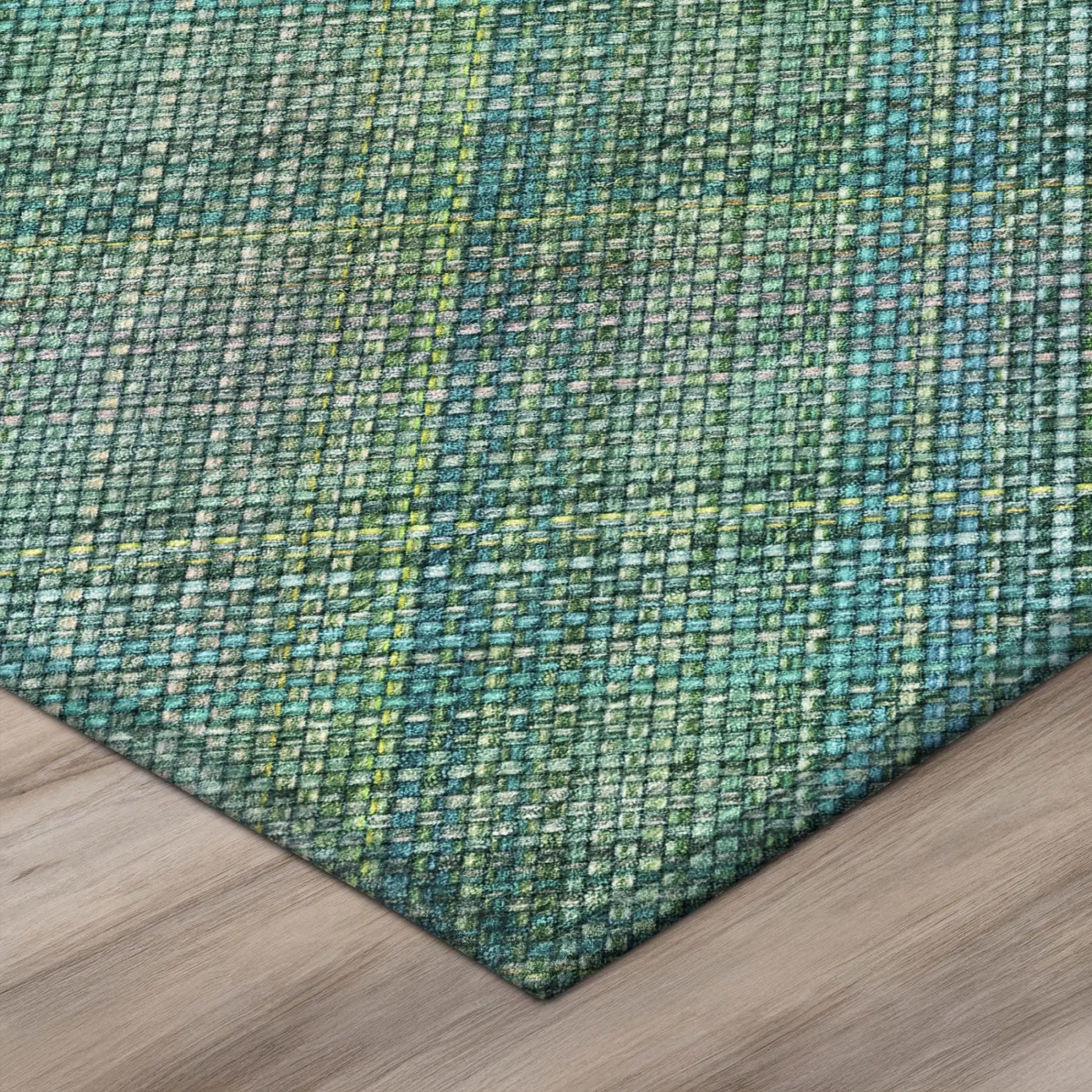8' Teal Blue And Green Round Plaid Washable Indoor Outdoor Area Rug Homeroots Outdoor