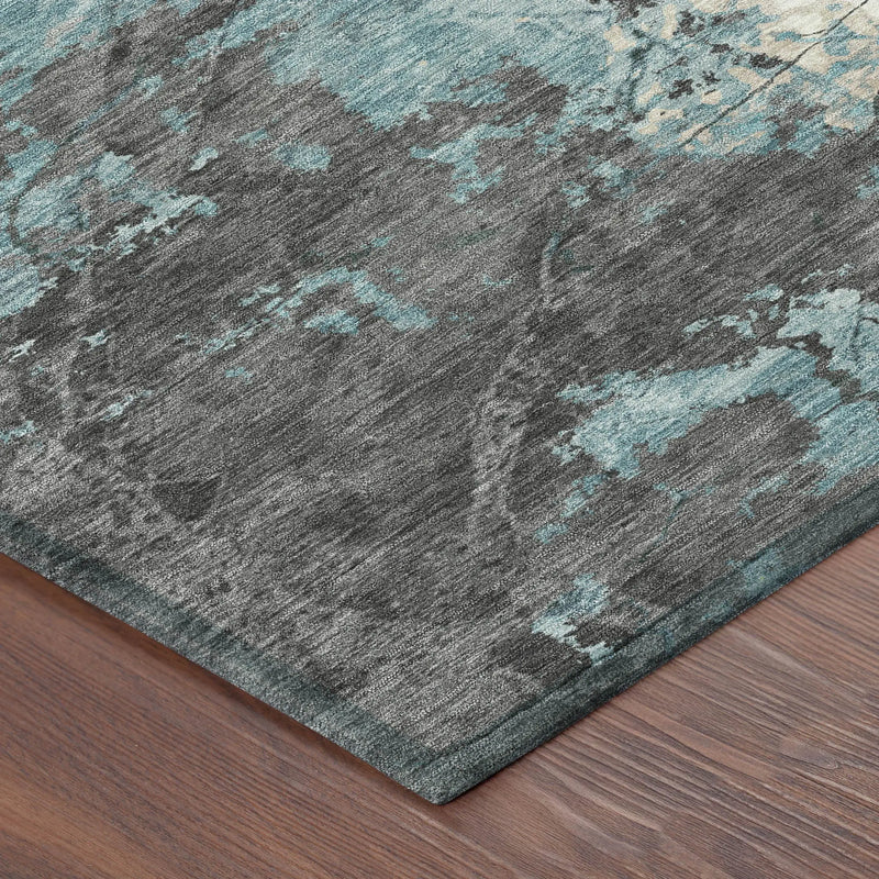 8' Teal Blue And Ivory Round Abstract Washable Indoor Outdoor Area Rug Homeroots Outdoor