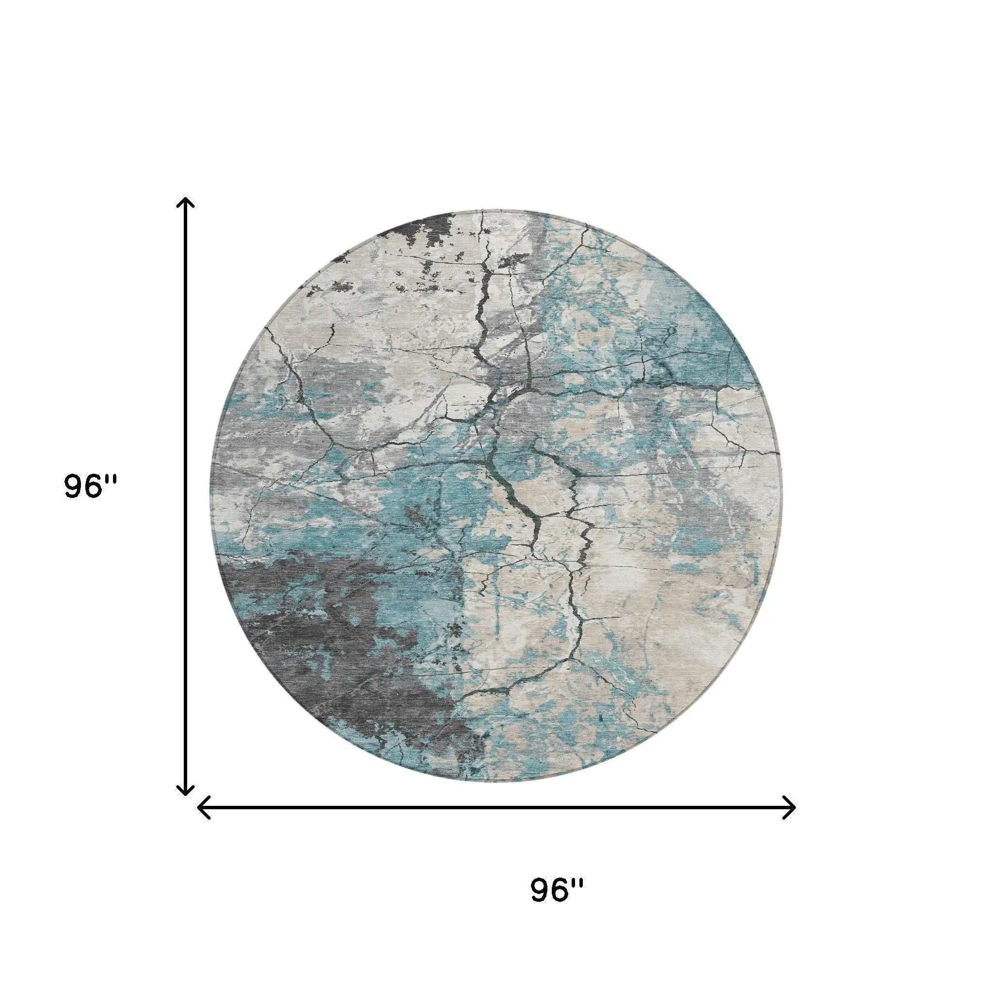 8' Teal Blue And Ivory Round Abstract Washable Indoor Outdoor Area Rug Homeroots Outdoor