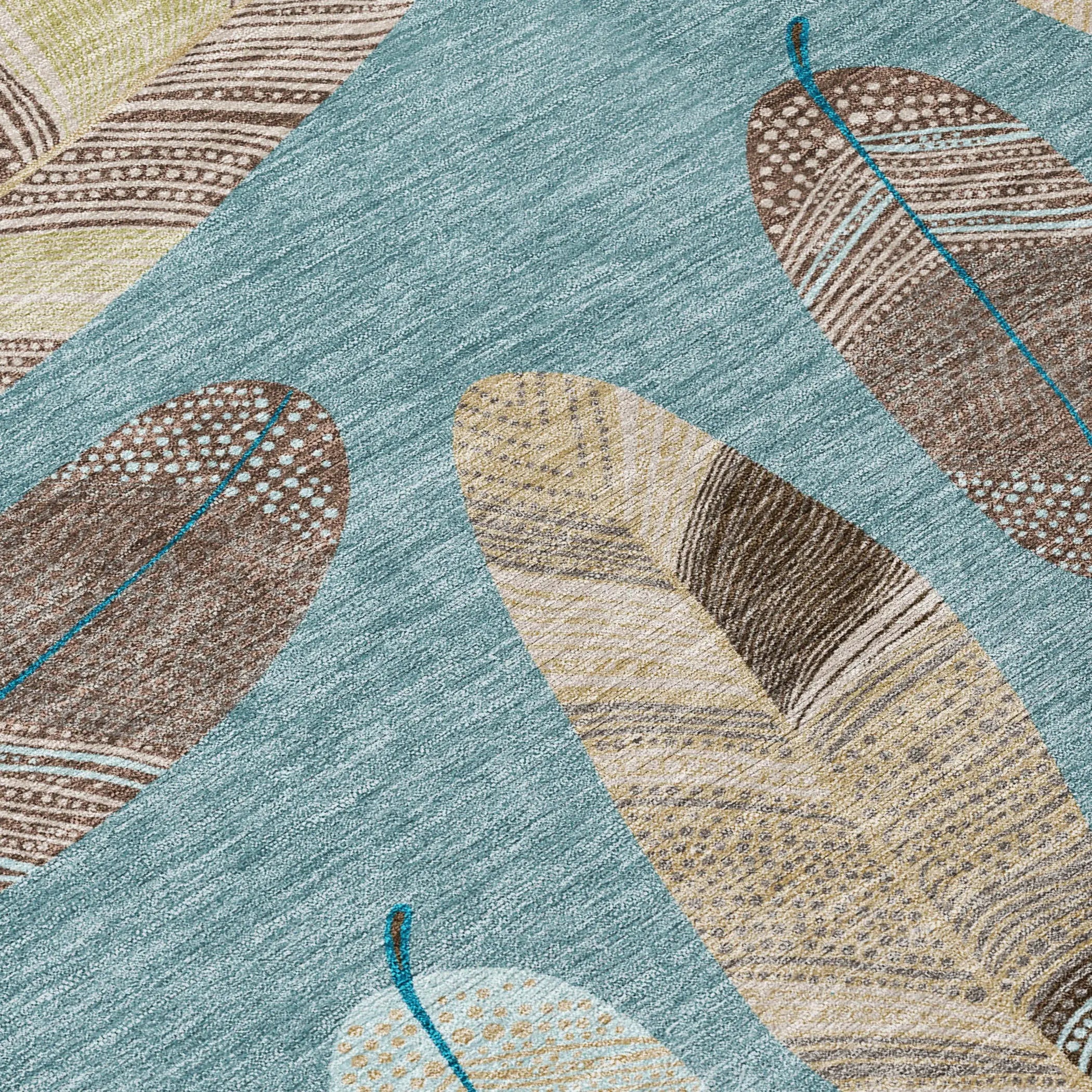 8' Teal Blue And Ivory Round Botanical Leaves Washable Indoor Outdoor Area Rug Homeroots Outdoor