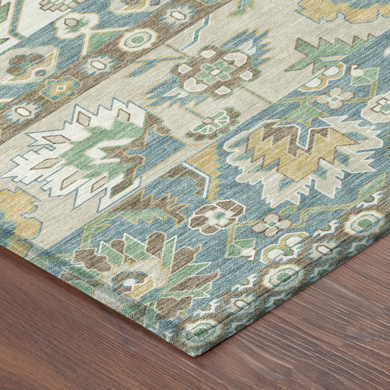 8' Teal Blue And Ivory Round Cactus Washable Indoor Outdoor Area Rug Homeroots Outdoor
