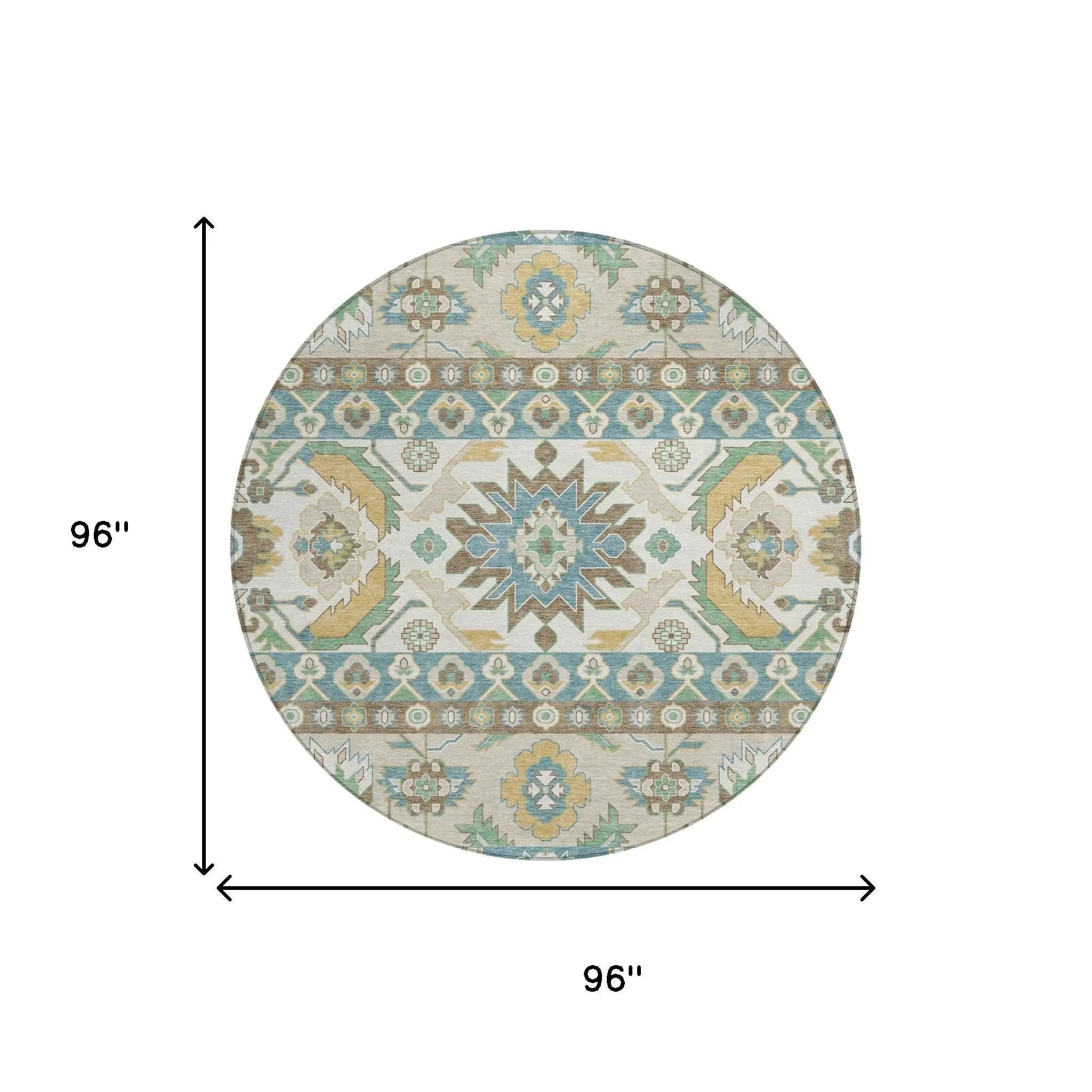 8' Teal Blue And Ivory Round Cactus Washable Indoor Outdoor Area Rug Homeroots Outdoor
