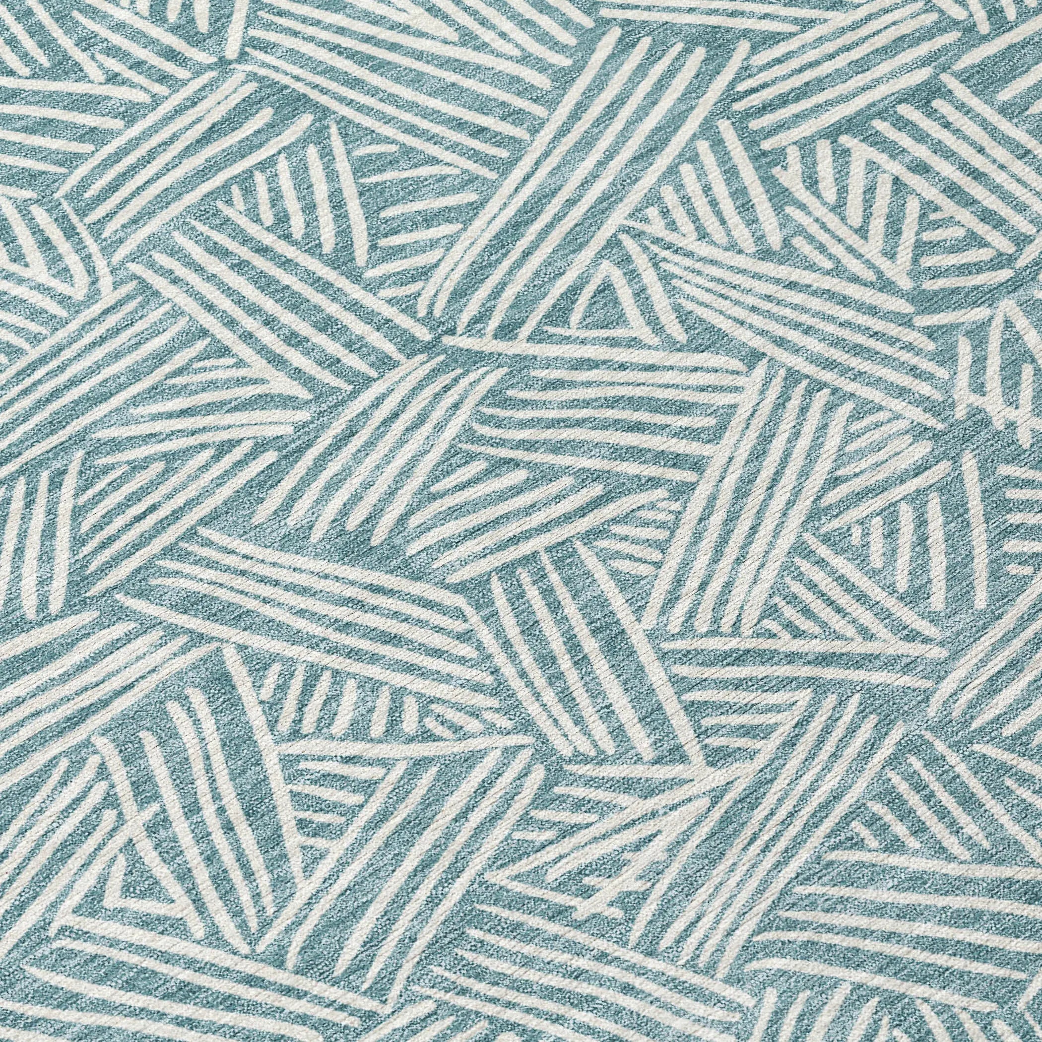 8' Teal Blue And Ivory Round Geometric Washable Indoor Outdoor Area Rug Homeroots Outdoor