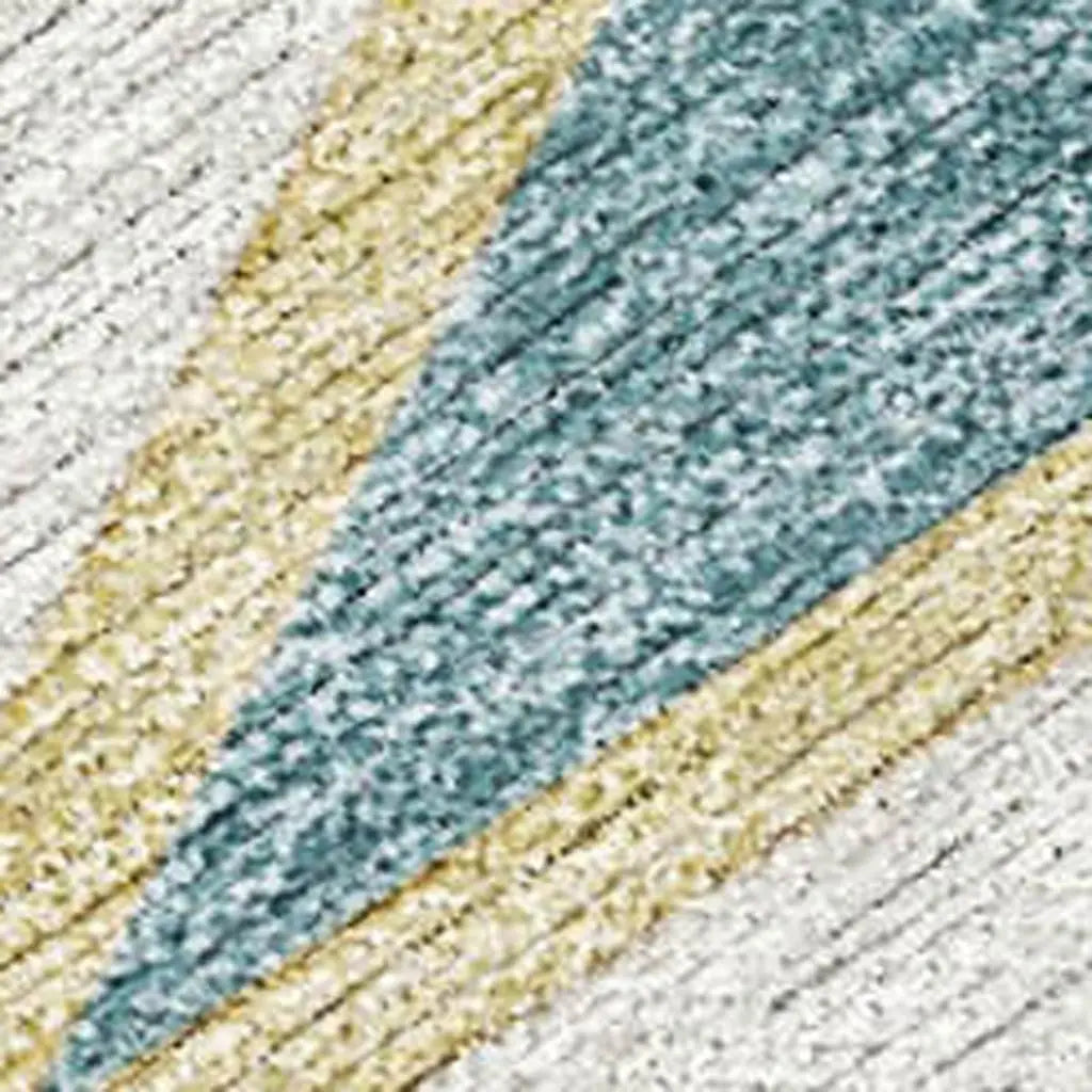 8' Teal Blue And Ivory Round Geometric Washable Indoor Outdoor Area Rug Homeroots Outdoor