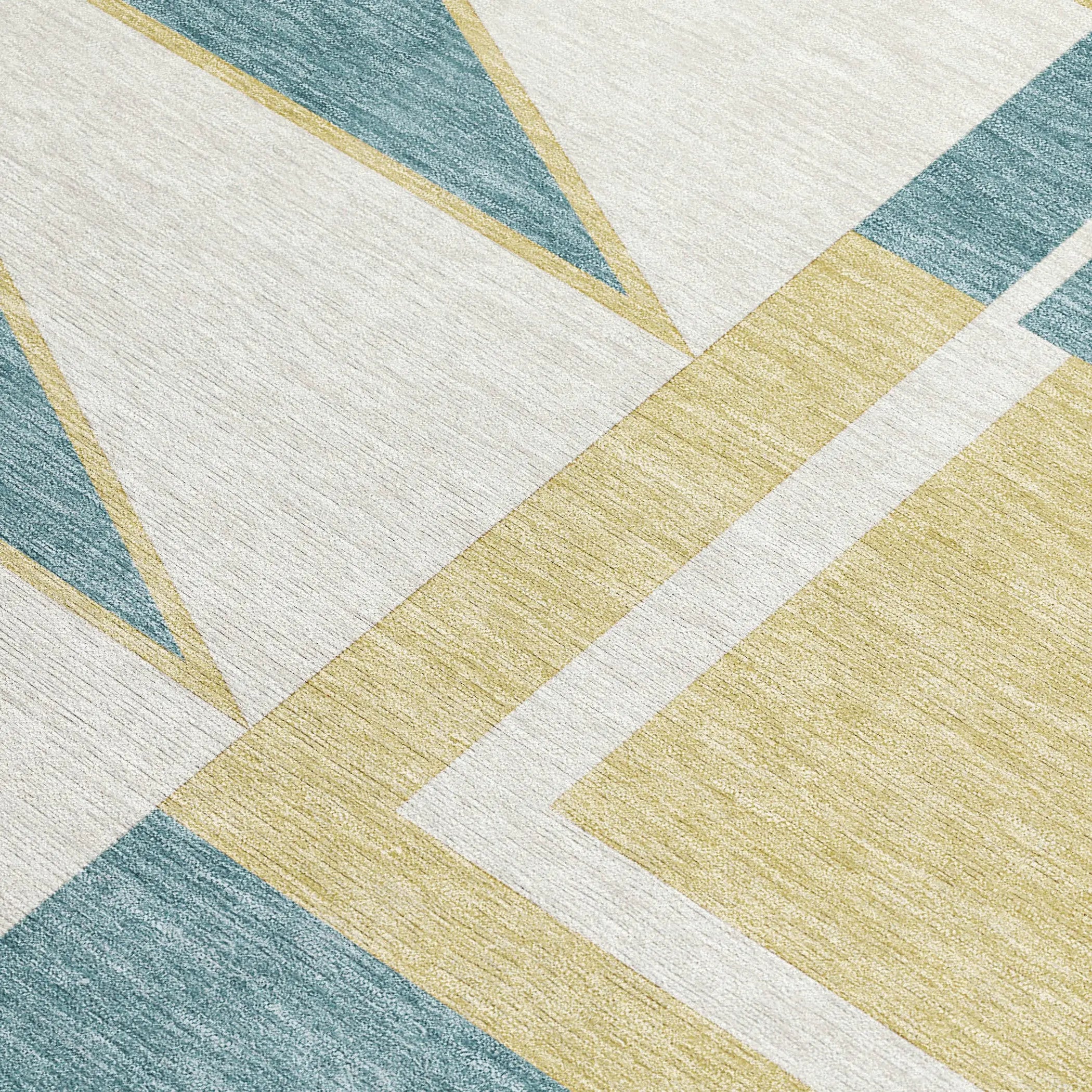 8' Teal Blue And Ivory Round Geometric Washable Indoor Outdoor Area Rug Homeroots Outdoor