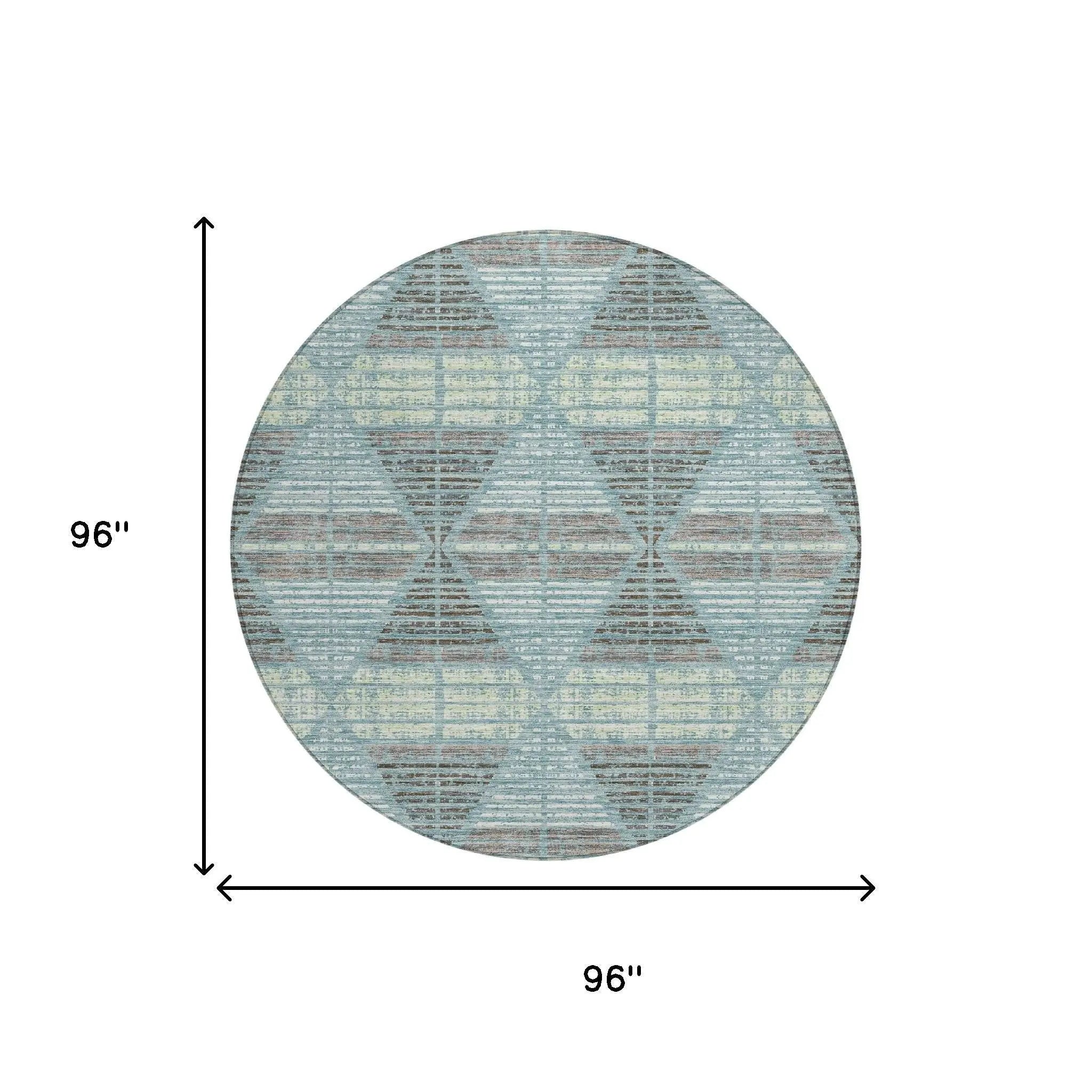 8' Teal Blue And Ivory Round Geometric Washable Indoor Outdoor Area Rug Homeroots Outdoor