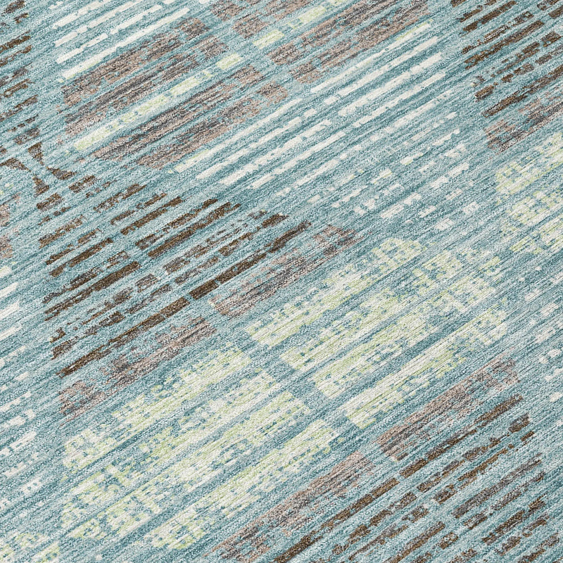 8' Teal Blue And Ivory Round Geometric Washable Indoor Outdoor Area Rug Homeroots Outdoor