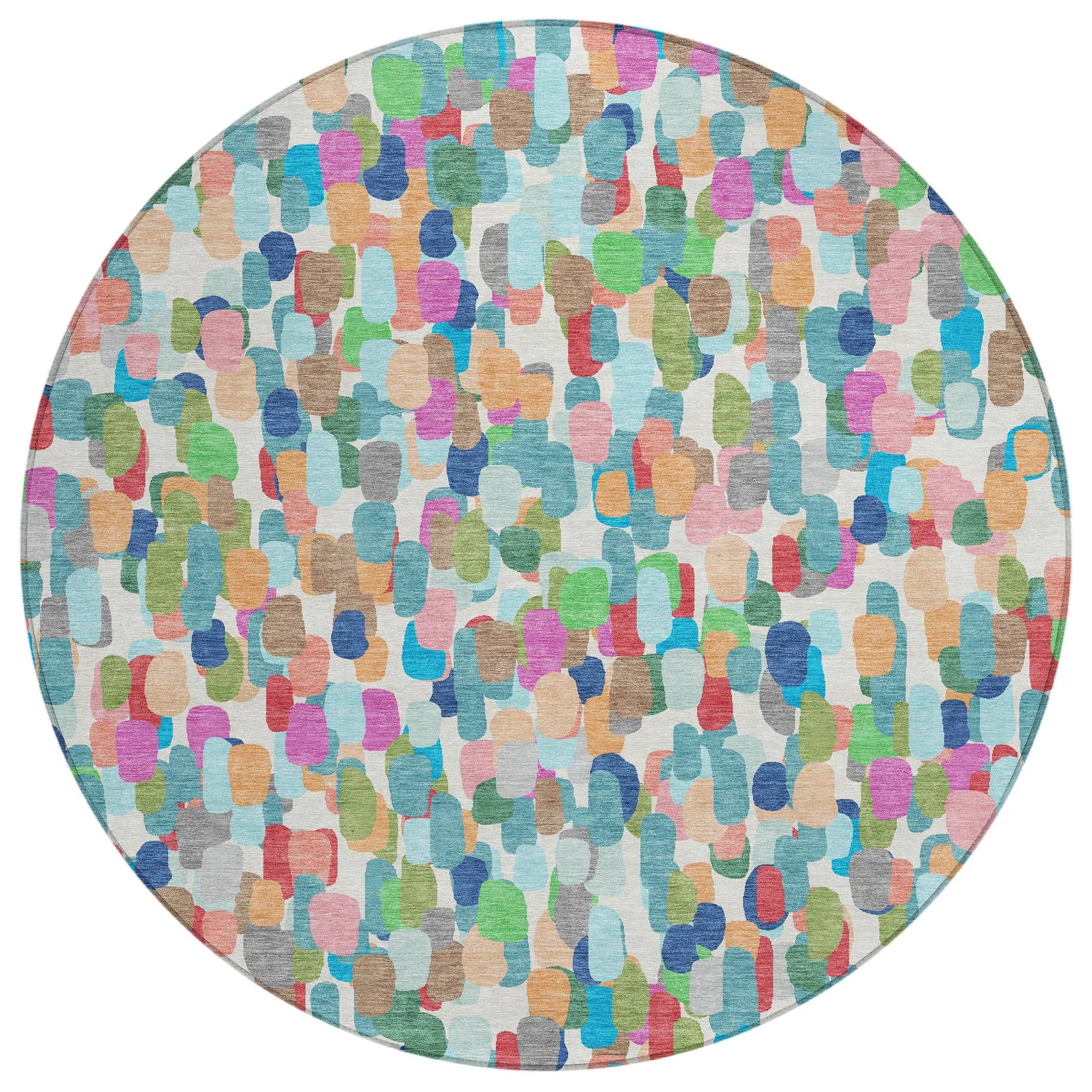 8' Teal Blue And Navy Blue Round Abstract Washable Indoor Outdoor Area Rug Homeroots Outdoor