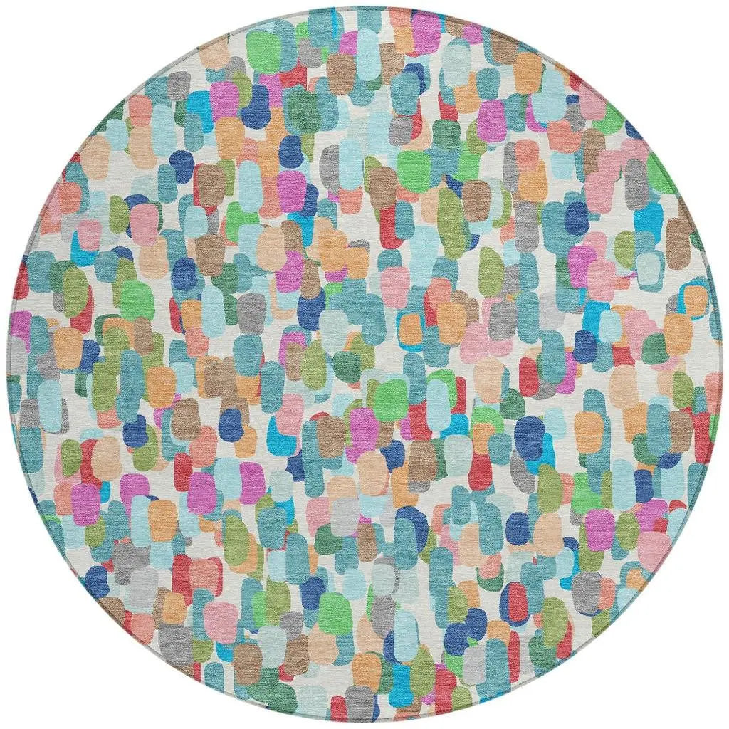 8' Teal Blue And Navy Blue Round Abstract Washable Indoor Outdoor Area Rug Homeroots Outdoor