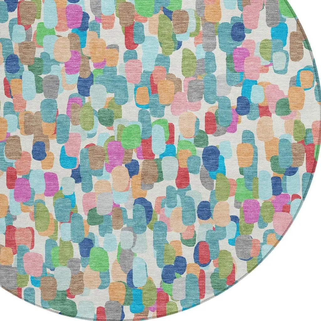 8' Teal Blue And Navy Blue Round Abstract Washable Indoor Outdoor Area Rug Homeroots Outdoor