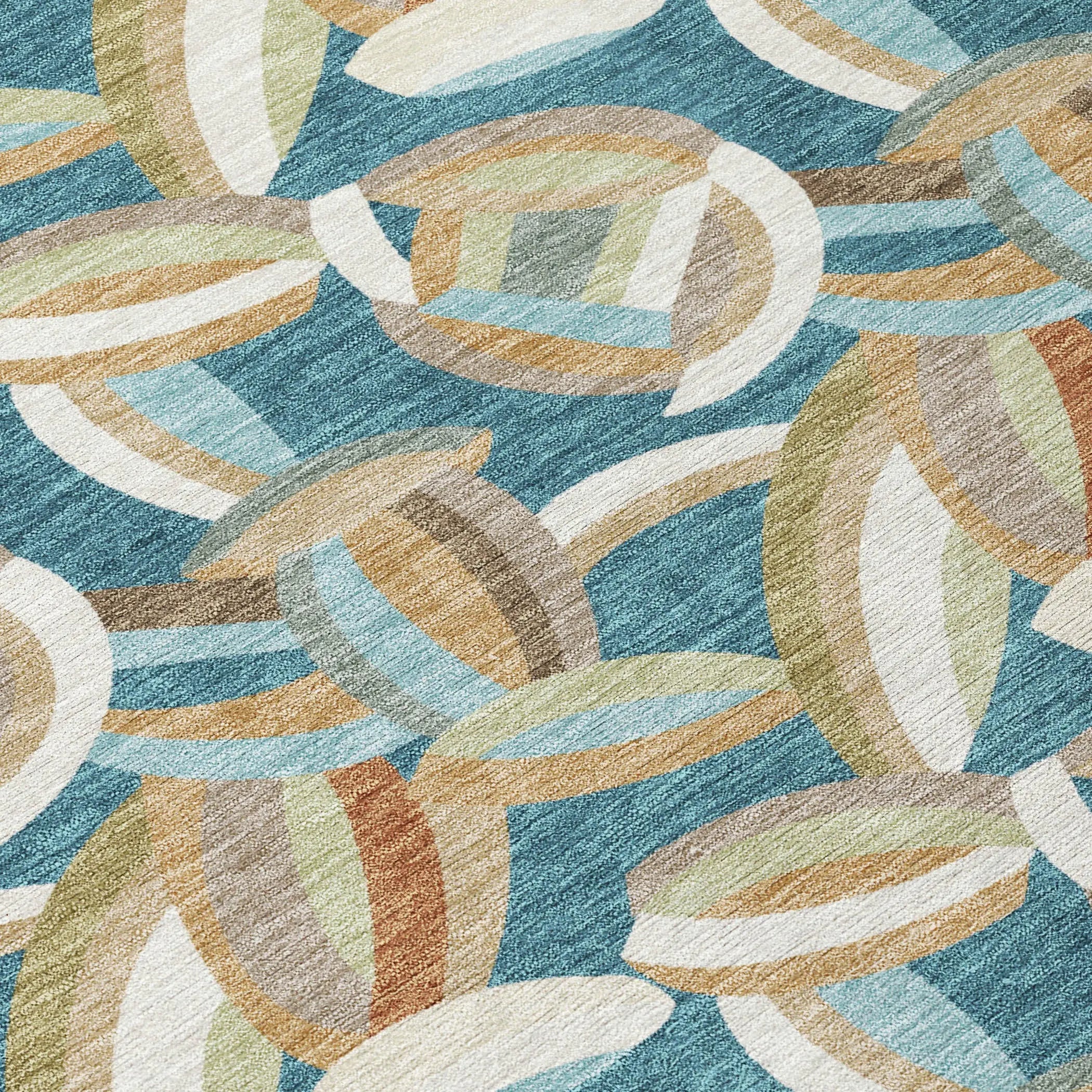 8' Teal Blue And Orange Round Abstract Washable Indoor Outdoor Area Rug Homeroots Outdoor