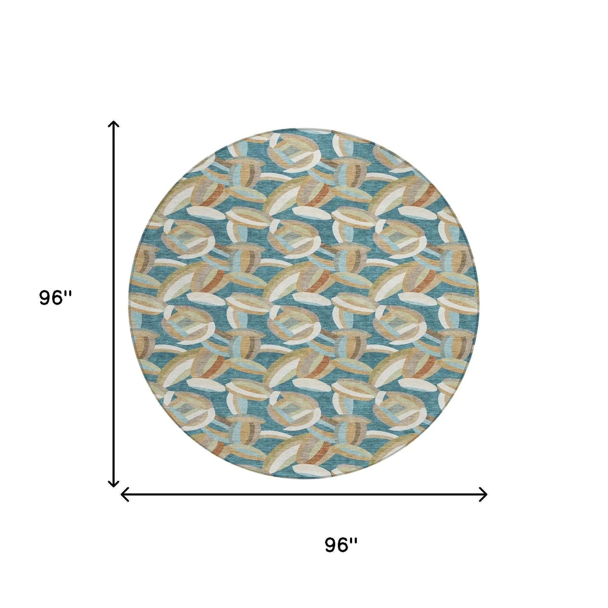 8' Teal Blue And Orange Round Abstract Washable Indoor Outdoor Area Rug Homeroots Outdoor