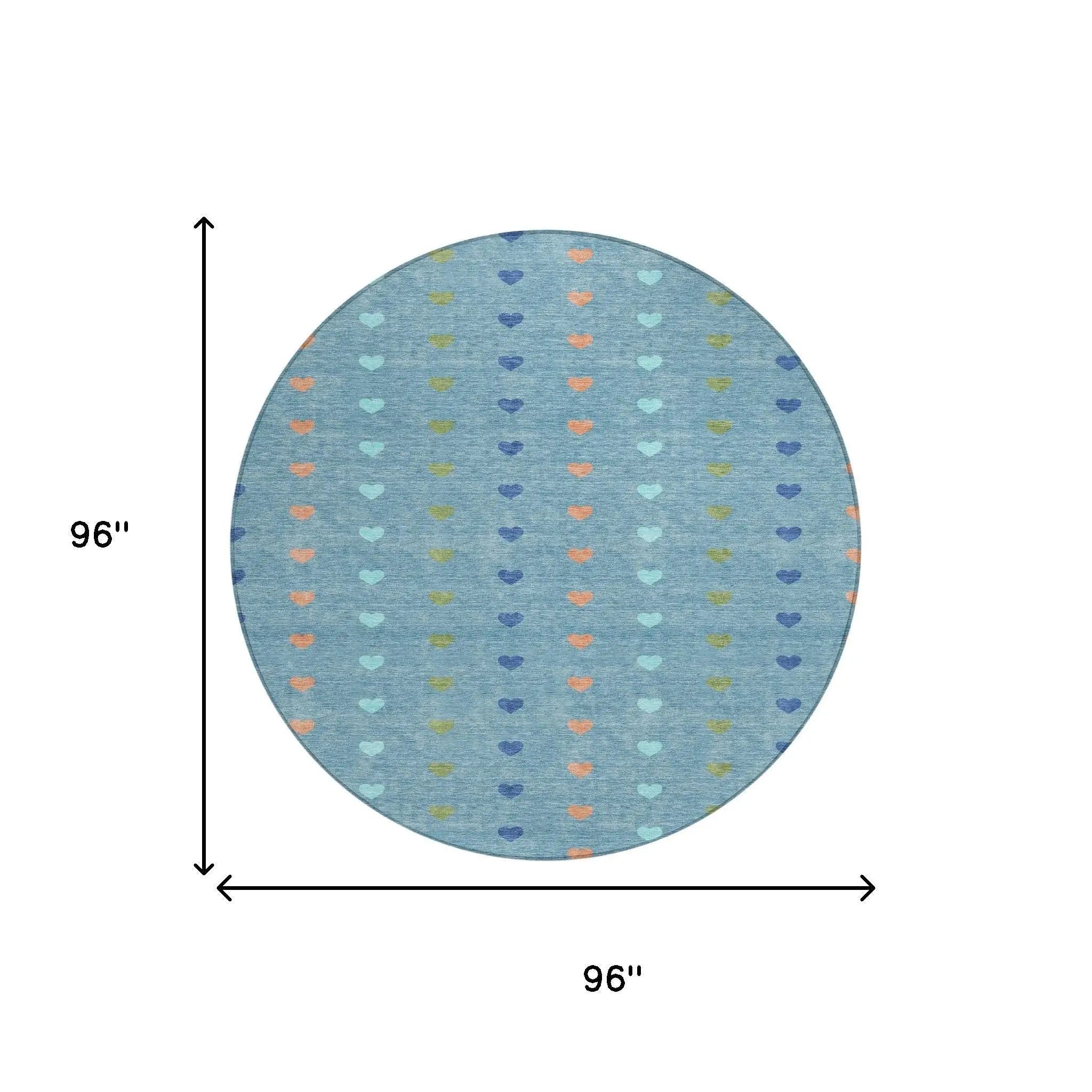8' Teal Blue And Peach Round Geometric Washable Indoor Outdoor Area Rug Homeroots Outdoor