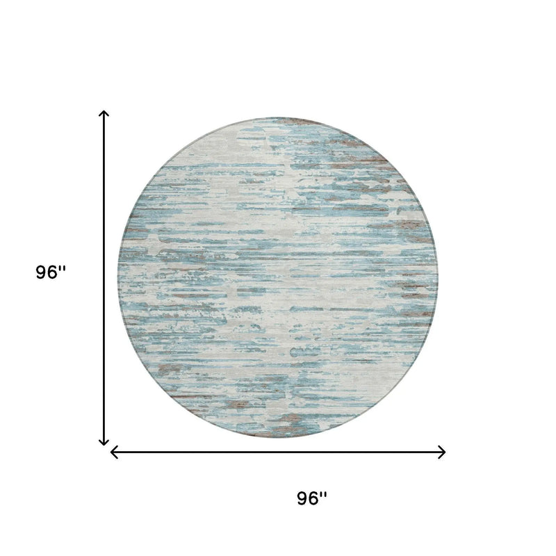 8' Teal Blue And Pewter Round Abstract Washable Indoor Outdoor Area Rug Homeroots Outdoor