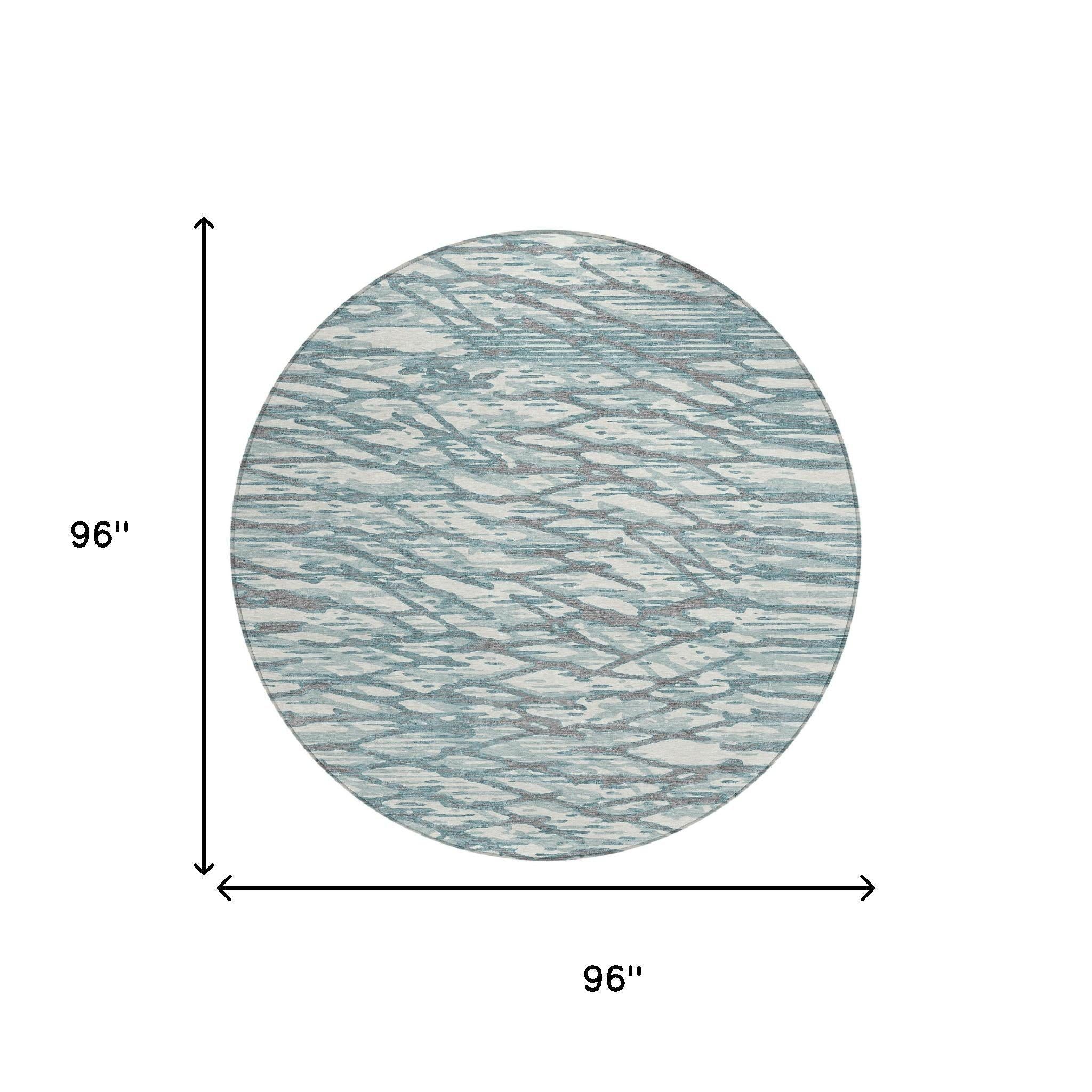 8' Teal Blue And Pewter Round Abstract Washable Indoor Outdoor Area Rug Homeroots Outdoor