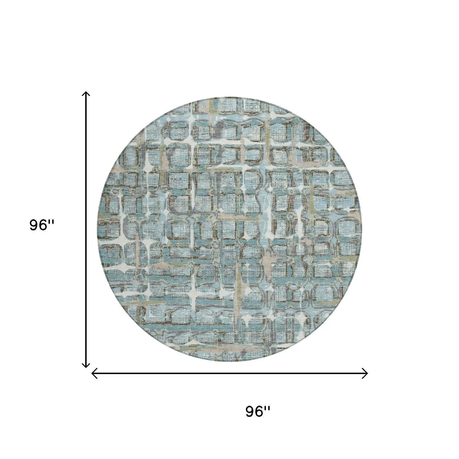8' Teal Blue And Pewter Round Geometric Washable Indoor Outdoor Area Rug Homeroots Outdoor