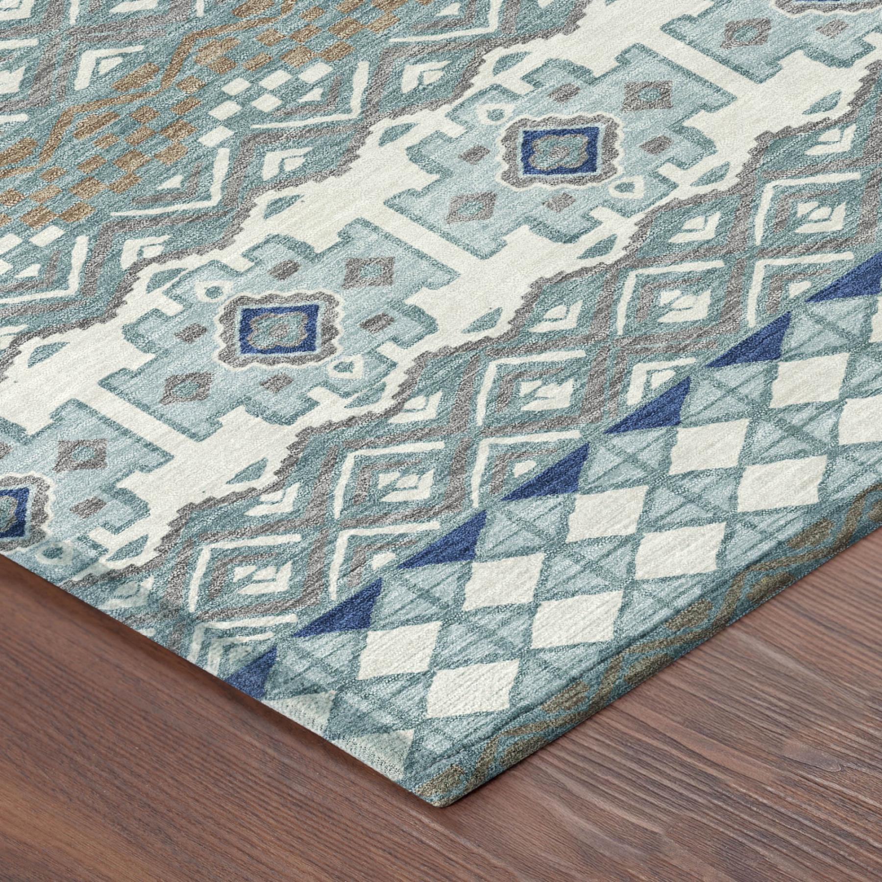 8' Teal Blue And Pewter Round Striped Washable Indoor Outdoor Area Rug Homeroots Outdoor