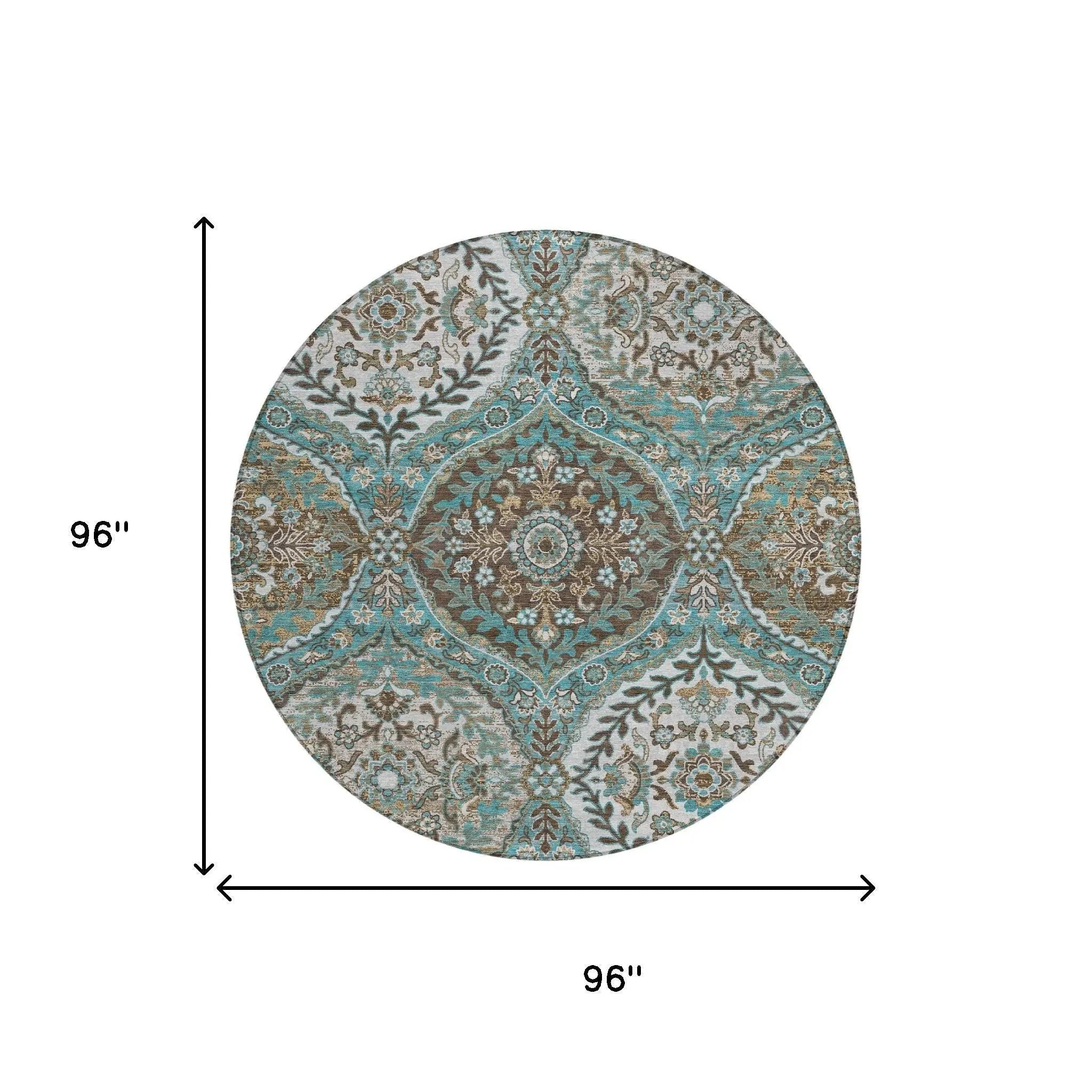 8' Teal Blue And Purple Round Ogee Washable Indoor Outdoor Area Rug Homeroots Outdoor