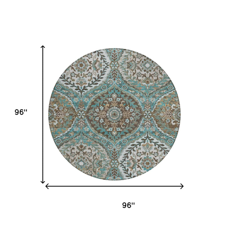 8' Teal Blue And Purple Round Ogee Washable Indoor Outdoor Area Rug Homeroots Outdoor