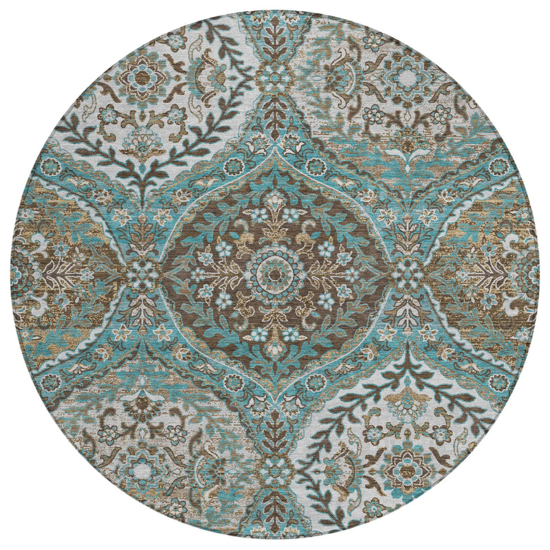 8' Teal Blue And Purple Round Ogee Washable Indoor Outdoor Area Rug Homeroots Outdoor