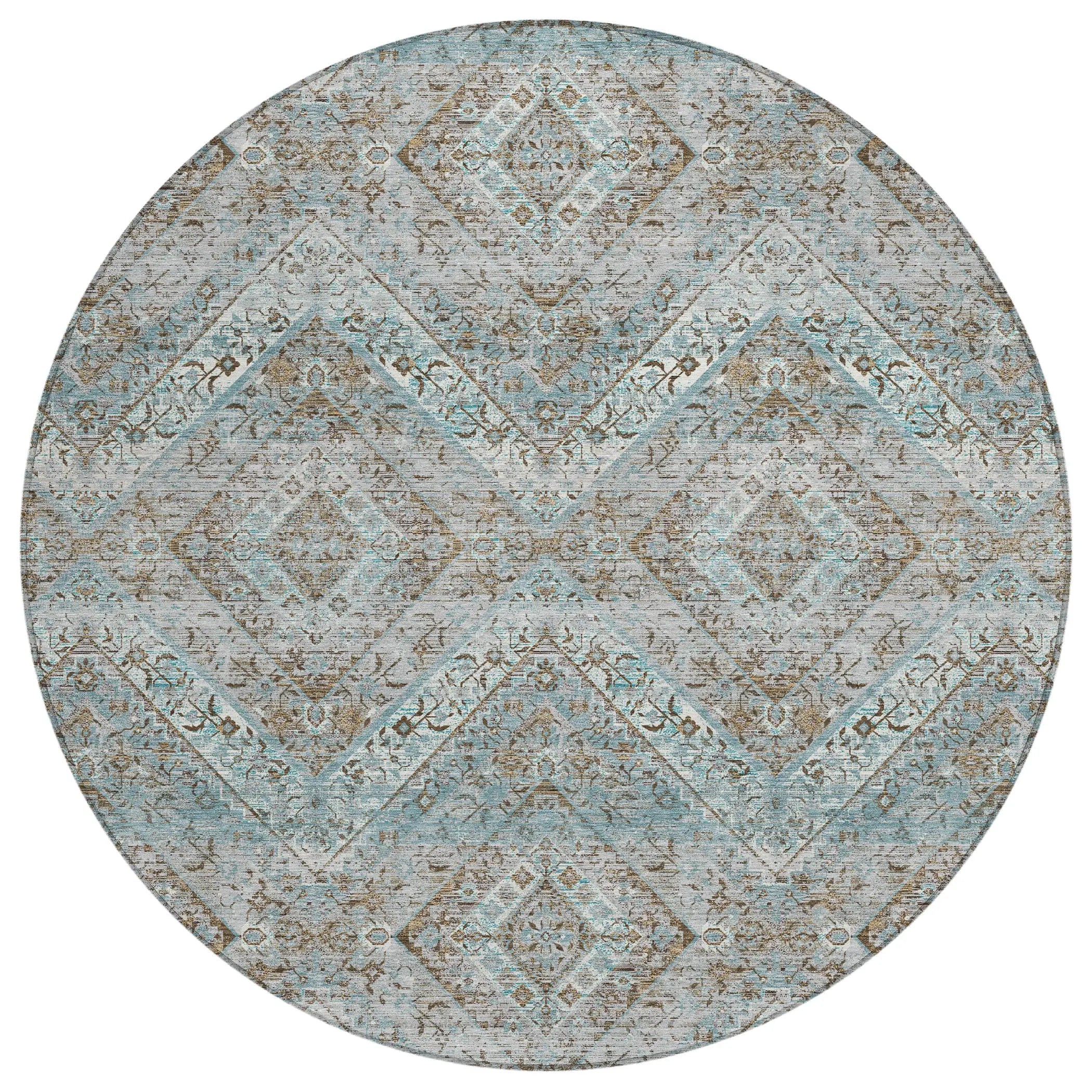 8' Teal Blue And Purple Round Tribal Washable Indoor Outdoor Area Rug Homeroots Outdoor