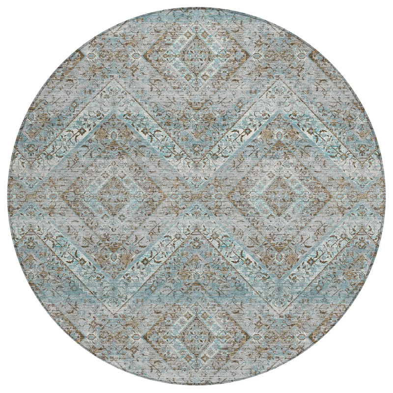 8' Teal Blue And Purple Round Tribal Washable Indoor Outdoor Area Rug Homeroots Outdoor
