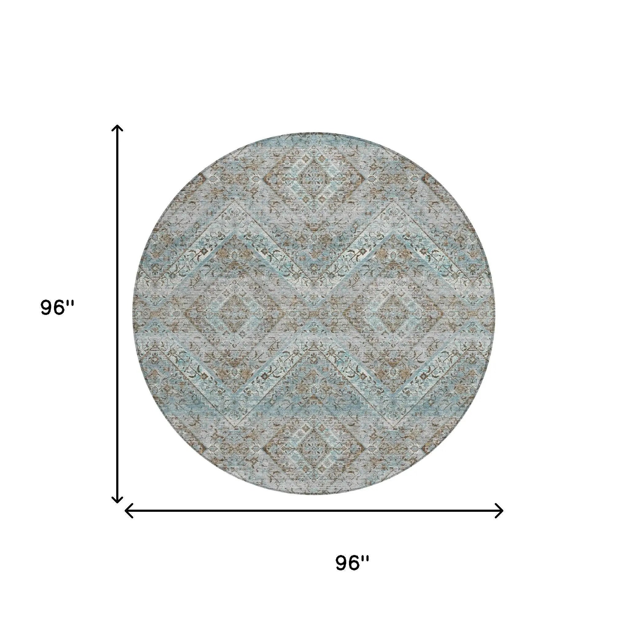 8' Teal Blue And Purple Round Tribal Washable Indoor Outdoor Area Rug Homeroots Outdoor