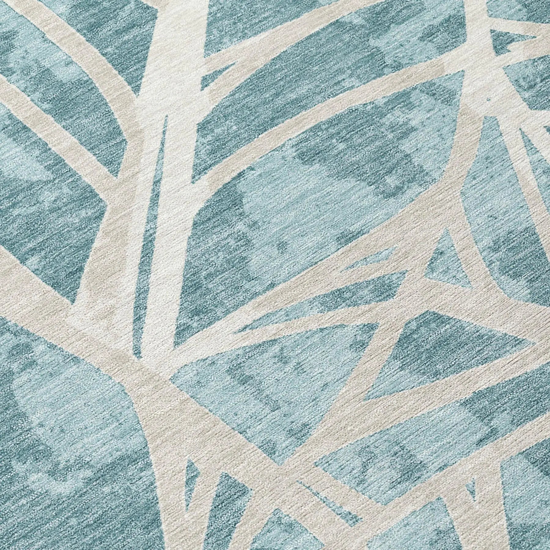 8' Teal Blue And Silver Round Floral Washable Indoor Outdoor Area Rug Homeroots Outdoor