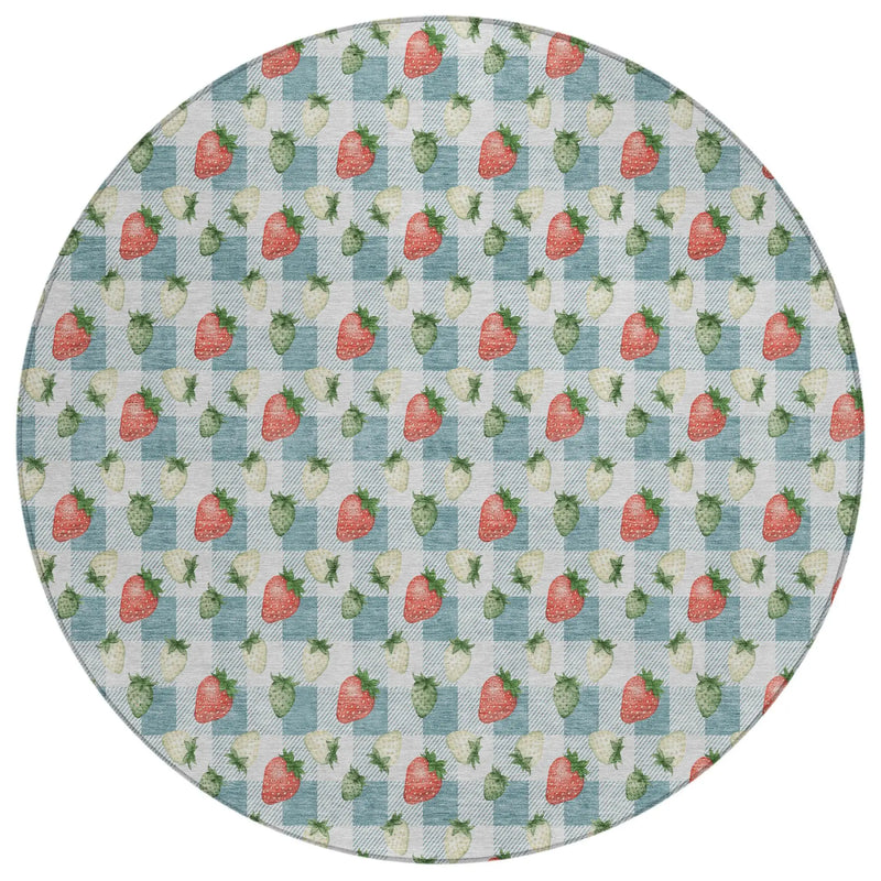 8' Teal Blue And Silver Round Floral Washable Indoor Outdoor Area Rug Homeroots Outdoor