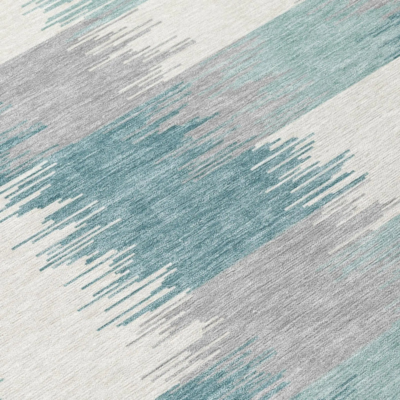 8' Teal Blue And Silver Round Geometric Washable Indoor Outdoor Area Rug Homeroots Outdoor