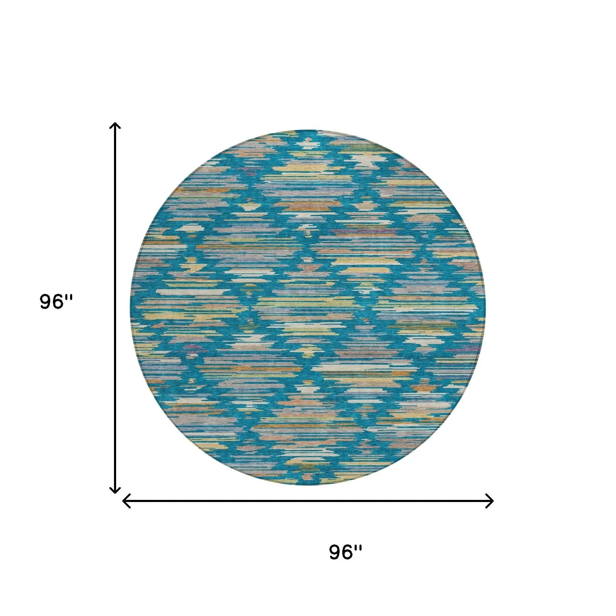 8' Teal Blue And Silver Round Southwestern Washable Indoor Outdoor Area Rug Homeroots Outdoor
