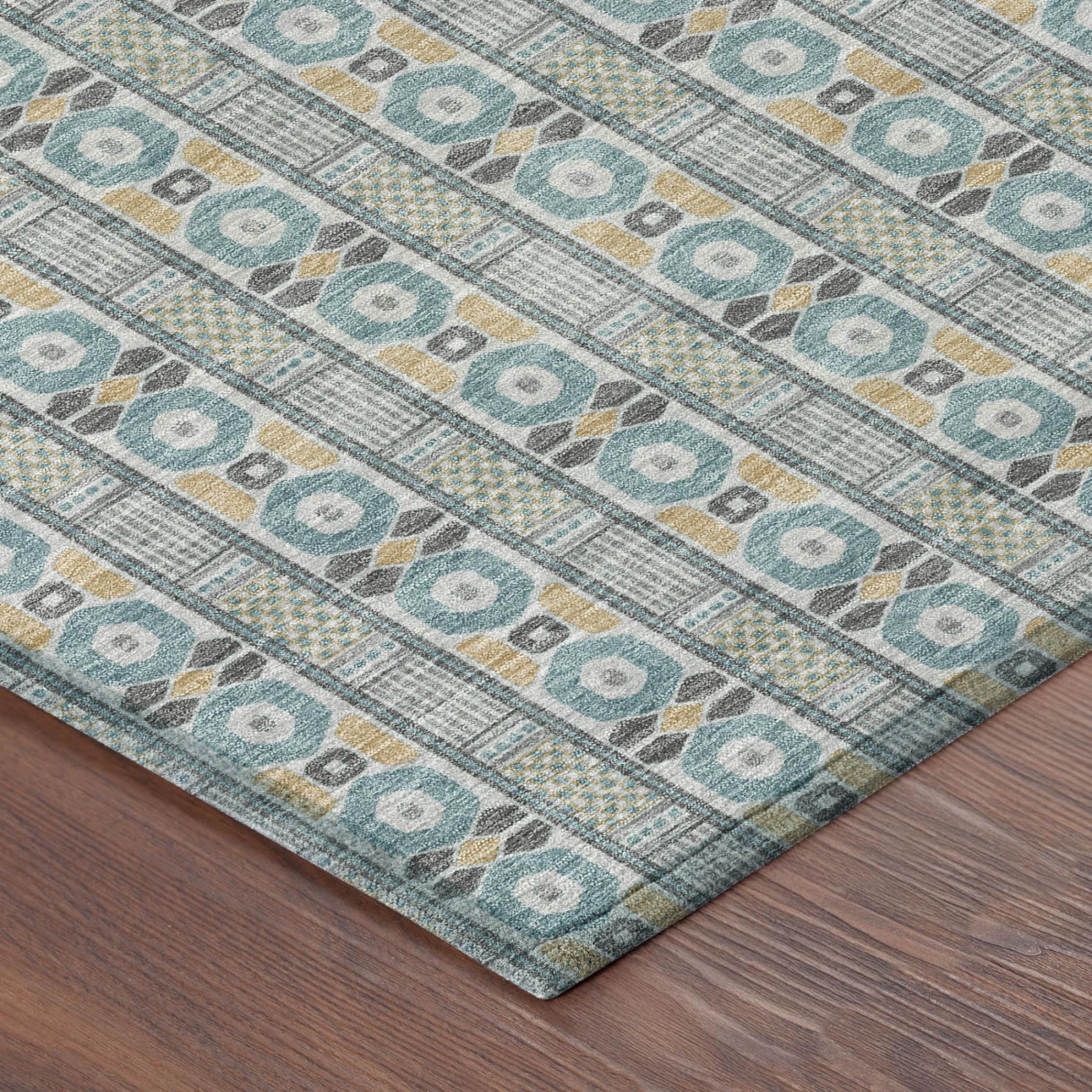 8' Teal Blue And Silver Round Striped Washable Indoor Outdoor Area Rug Homeroots Outdoor