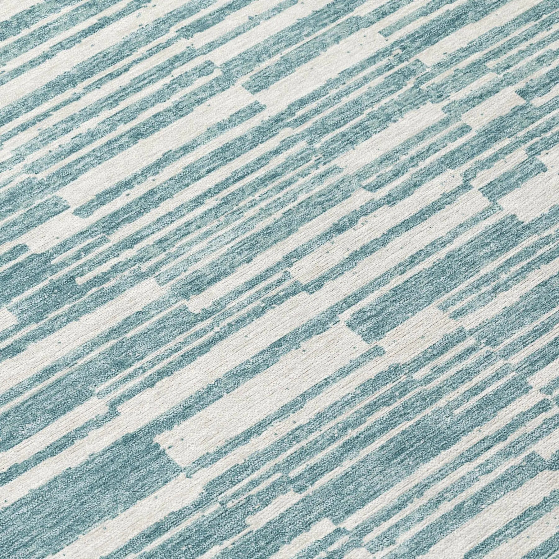 8' Teal Blue And Silver Round Striped Washable Indoor Outdoor Area Rug Homeroots Outdoor