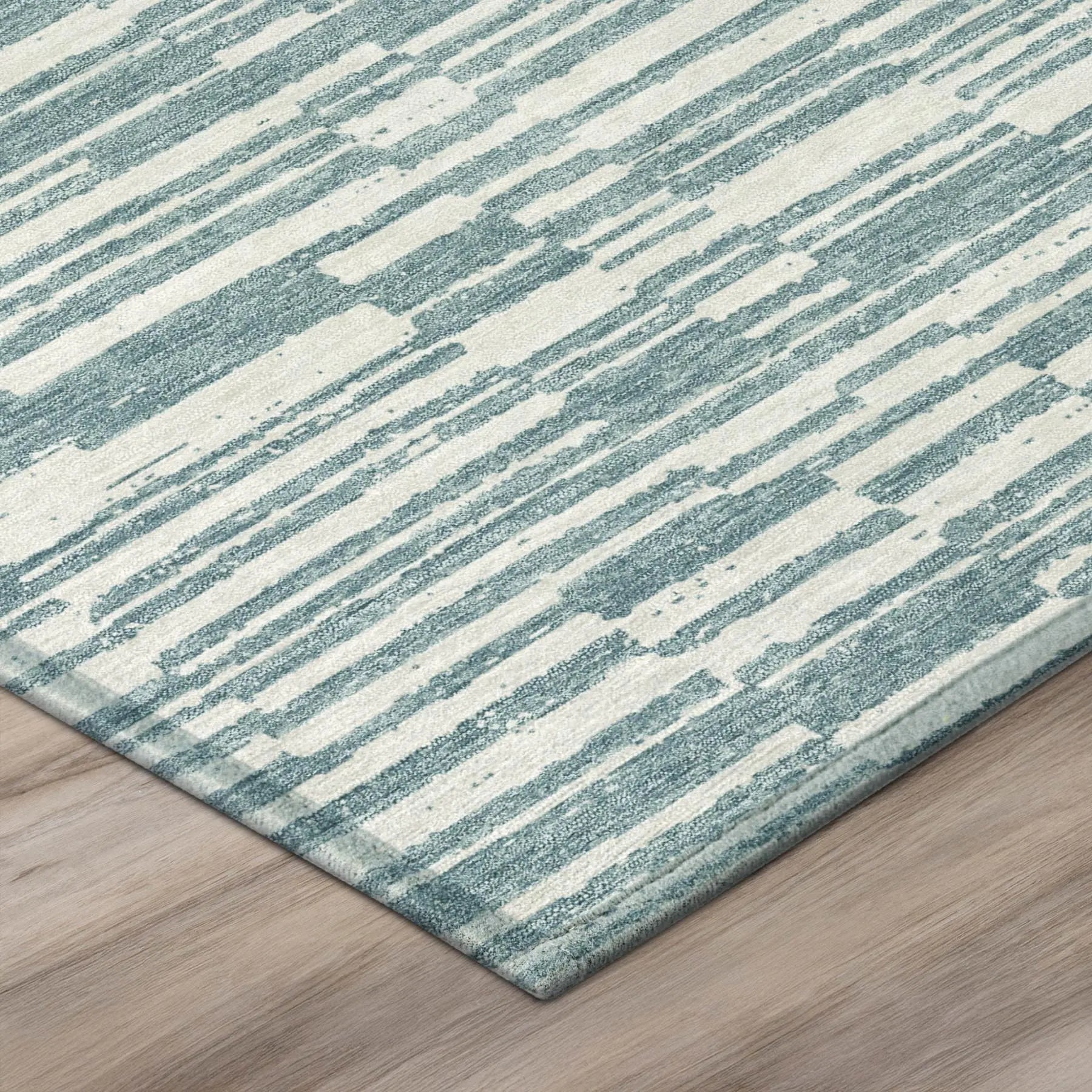 8' Teal Blue And Silver Round Striped Washable Indoor Outdoor Area Rug Homeroots Outdoor