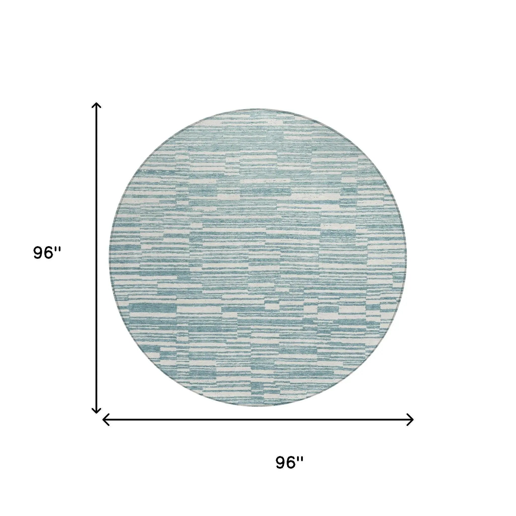8' Teal Blue And Silver Round Striped Washable Indoor Outdoor Area Rug Homeroots Outdoor