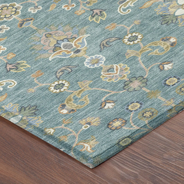 8' Teal Blue And Taupe Round Abstract Washable Indoor Outdoor Area Rug Homeroots Outdoor