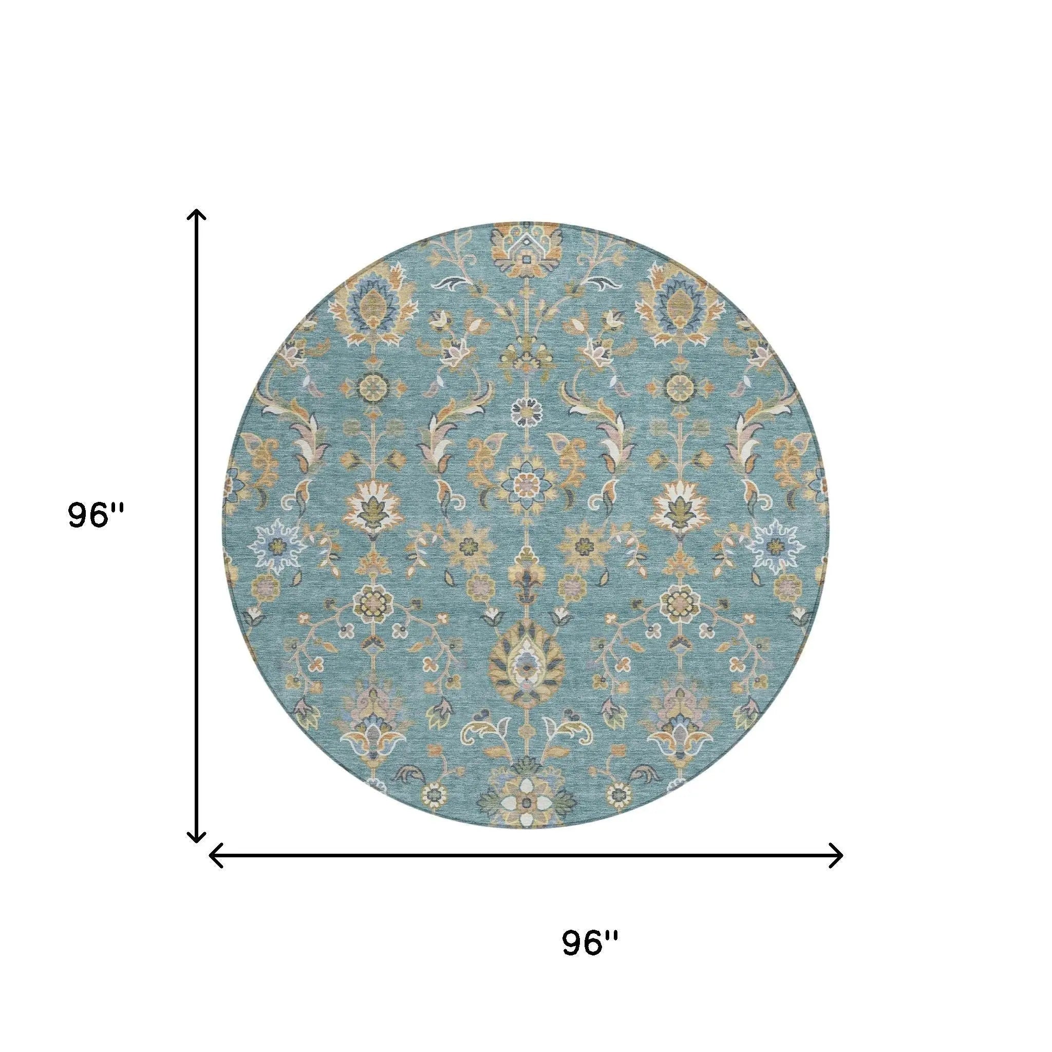 8' Teal Blue And Taupe Round Abstract Washable Indoor Outdoor Area Rug Homeroots Outdoor