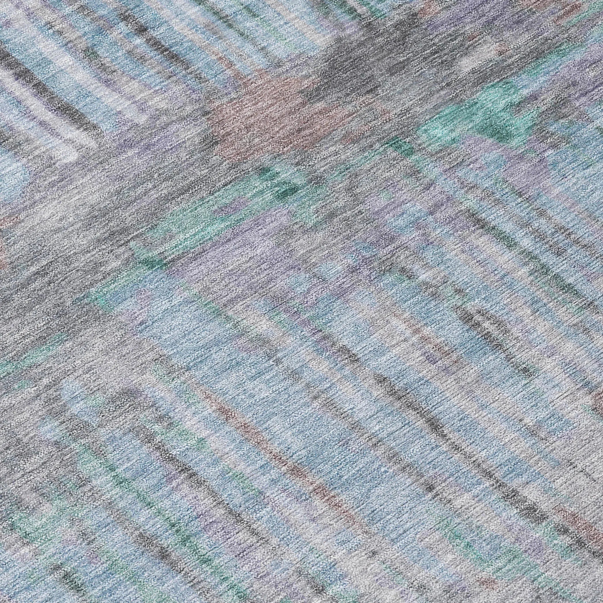 8' Teal Blue And Taupe Round Abstract Washable Indoor Outdoor Area Rug Homeroots Outdoor