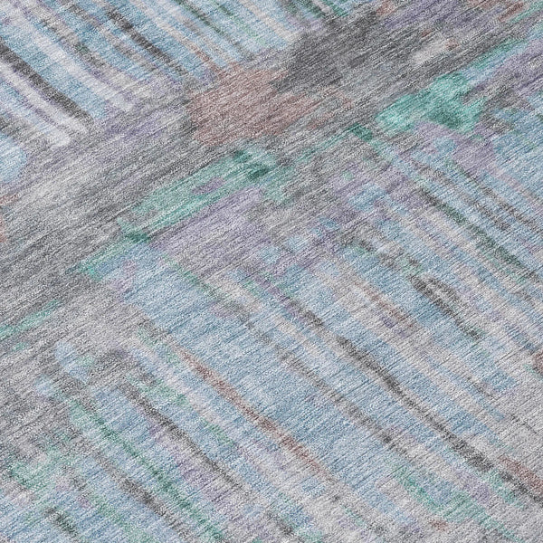 8' Teal Blue And Taupe Round Abstract Washable Indoor Outdoor Area Rug Homeroots Outdoor
