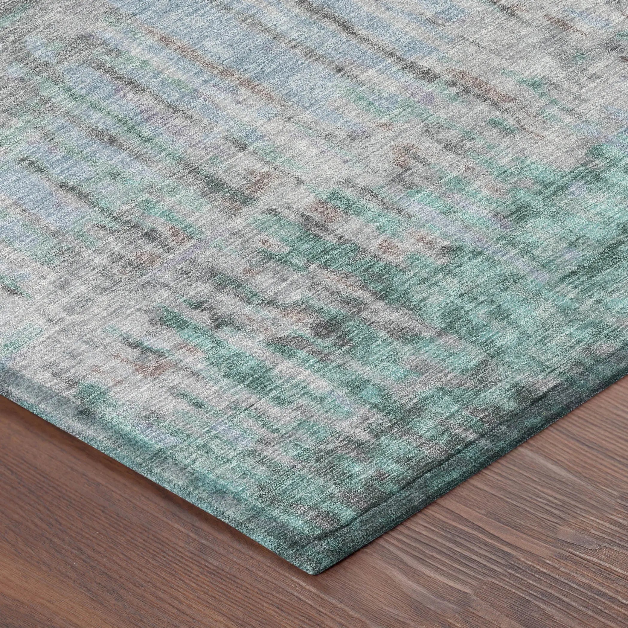 8' Teal Blue And Taupe Round Abstract Washable Indoor Outdoor Area Rug Homeroots Outdoor
